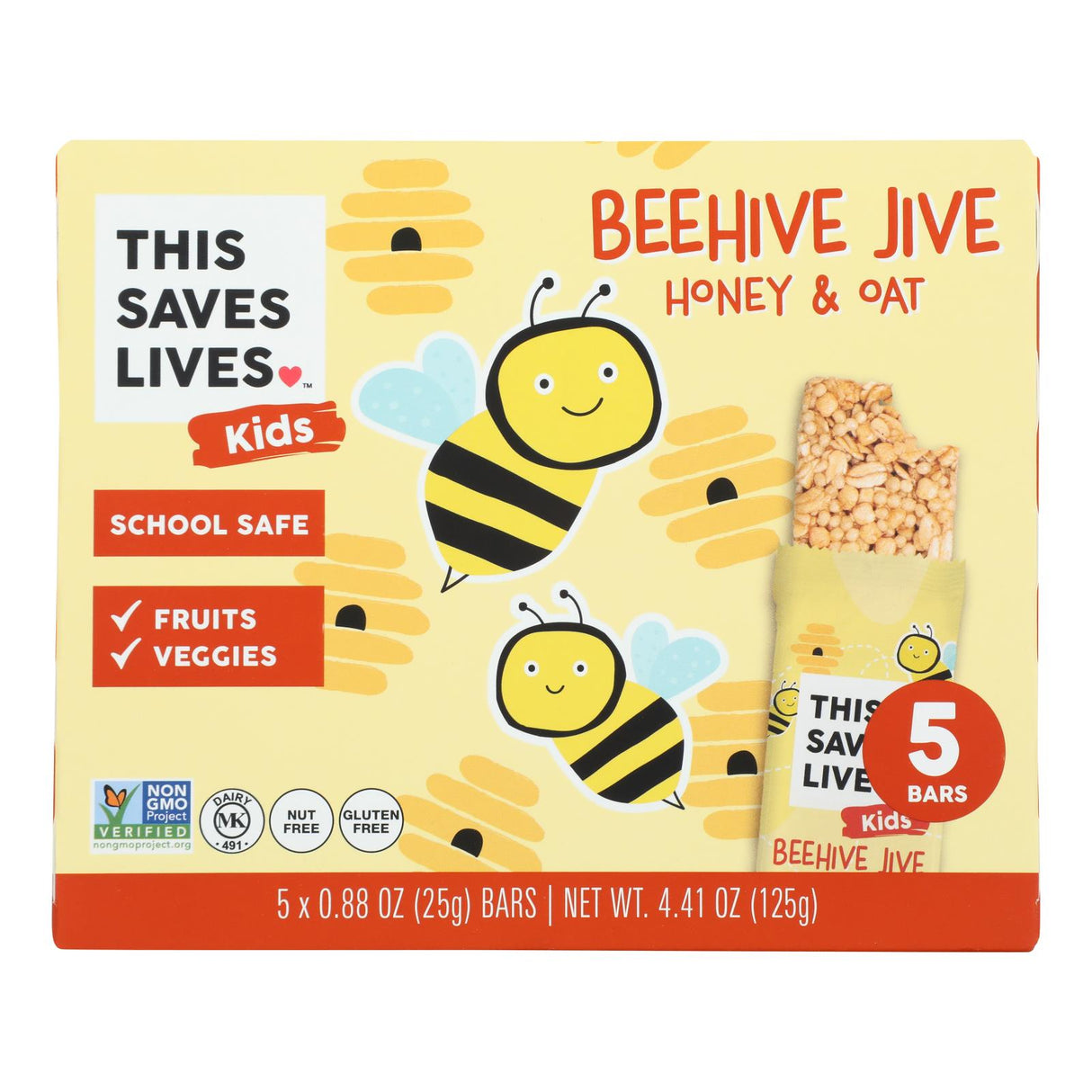 This Bar Saves Lives Beehive Honey & Oat Bars, 4.41 Oz (Pack of 5, Case of 12) - Cozy Farm