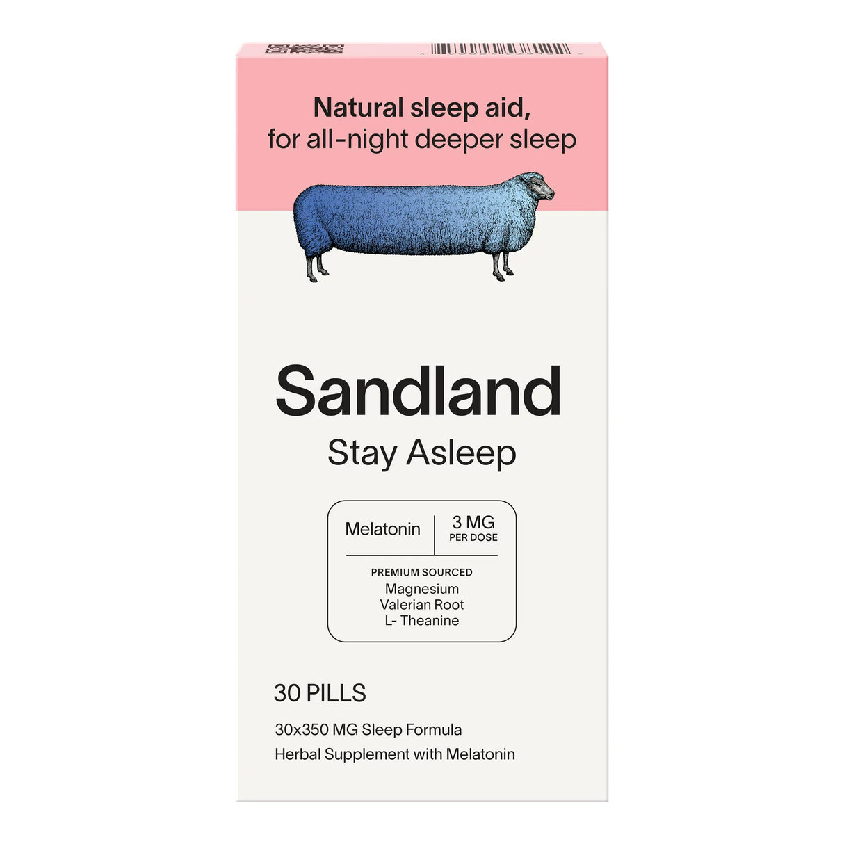 Sandland Stay Asleep Melatonin, 30 Count Tablets with 1mg Melatonin Each - Cozy Farm