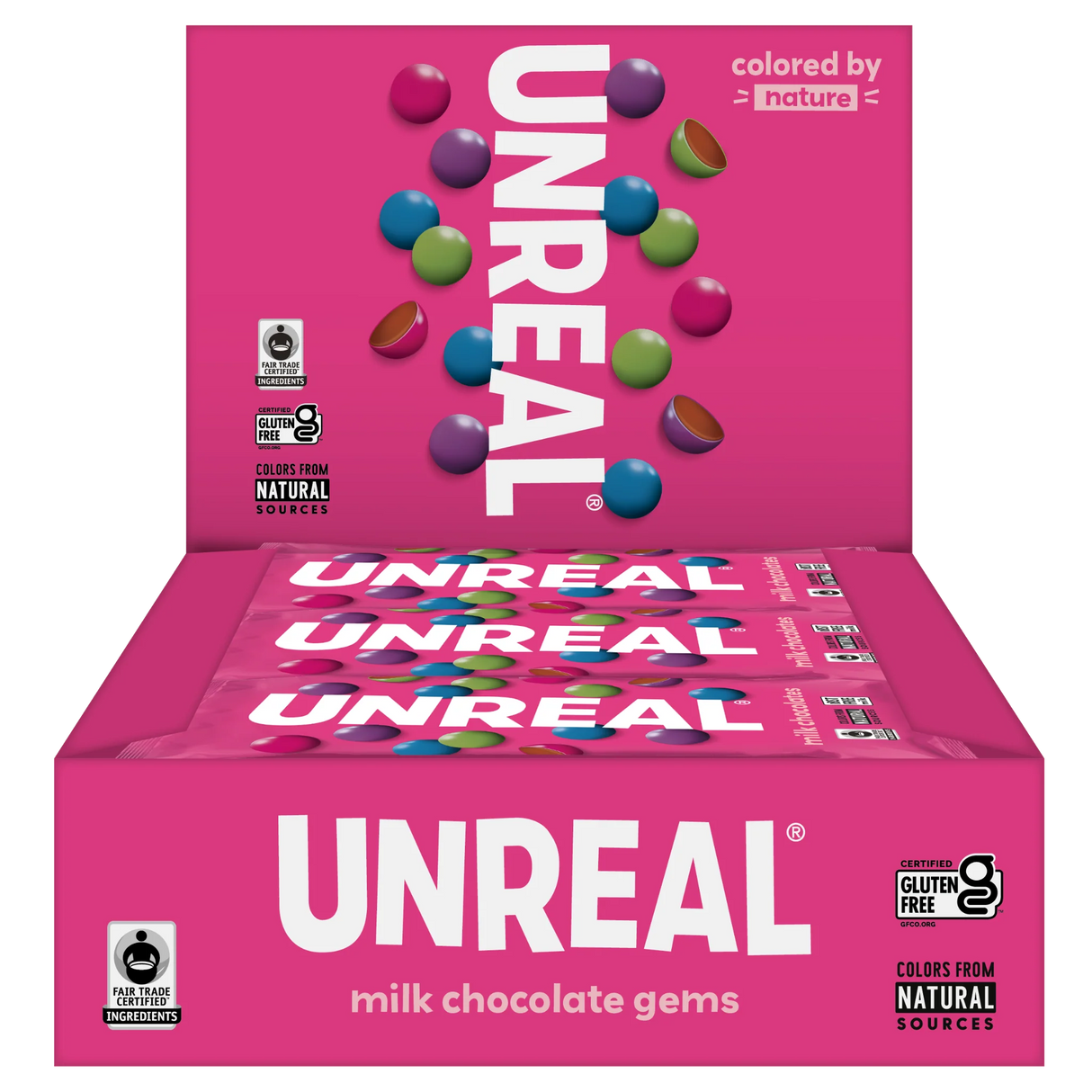 Unreal Milk Chocolate Gems, Case of 12 - 1.3 oz Each