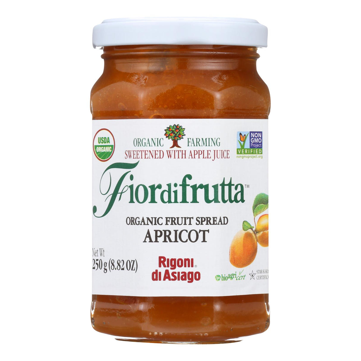 Fiordifrutta Organic Apricot Fruit Spread, Pack of 6 (8.82 Oz Each)