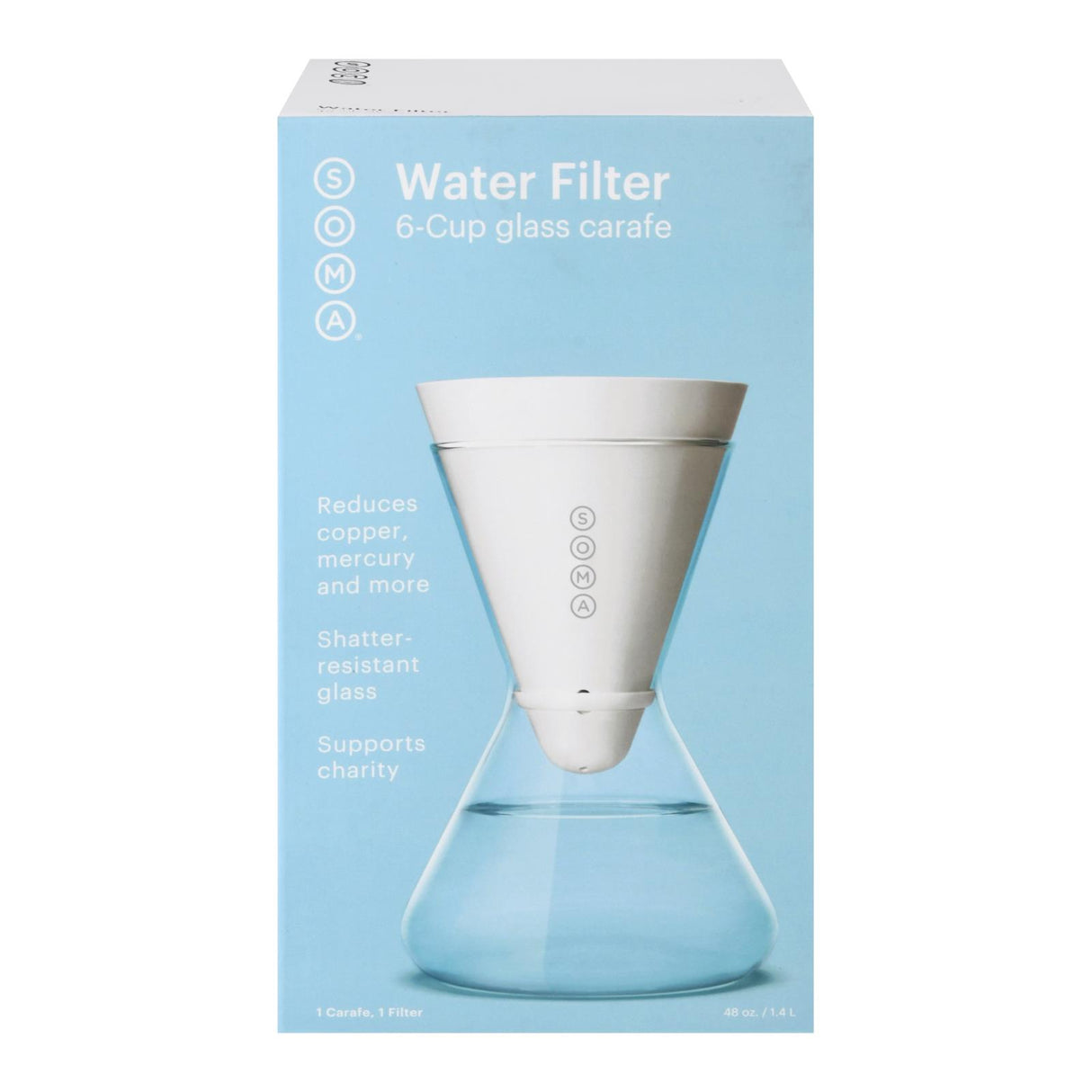 Soma Carafe Glass 6 Cups, 48 Oz, Pack of 2 - Water Pitcher Set