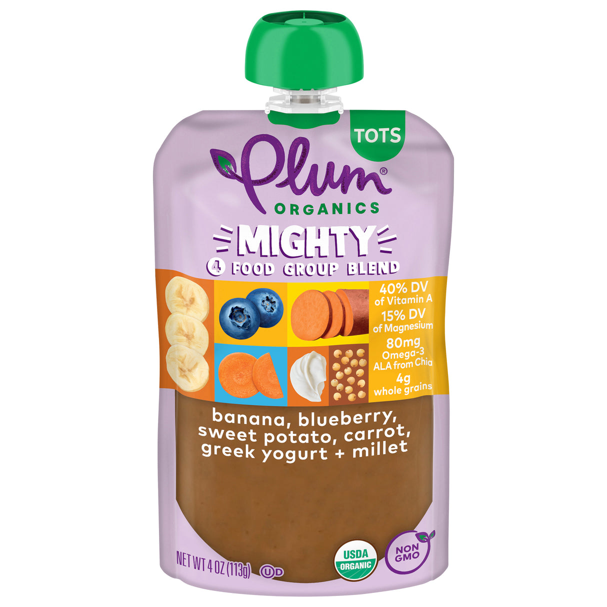 Plum Organics Greek Yogurt Smoothie: Organic Sweet Potato & Blueberry, 4 oz Pouches (12 Count)