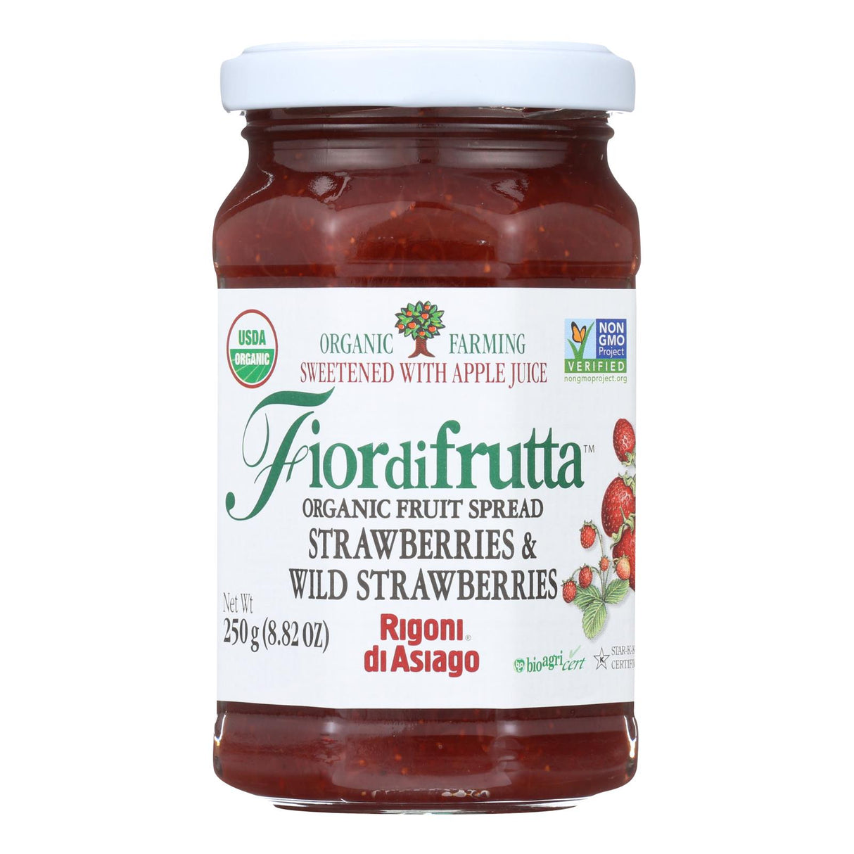 Fiordifrutta Organic Strawberry Fruit Spread - 6 x 8.82 Oz - All Natural, Intense Flavor