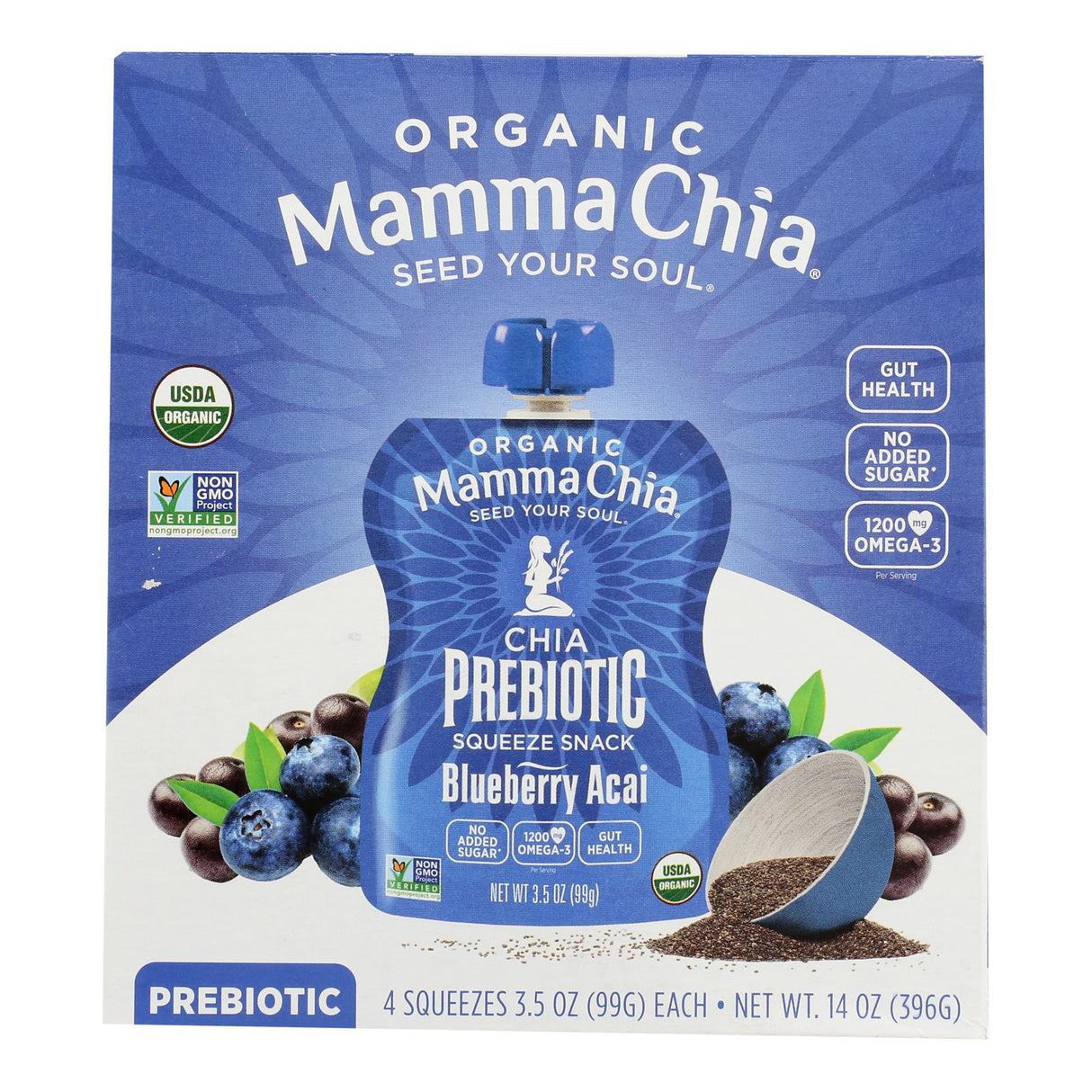 Mamma Chia Squeeze: Organic Blackberry Acai Pouches,Healthy Snack - 6/3.5 Oz