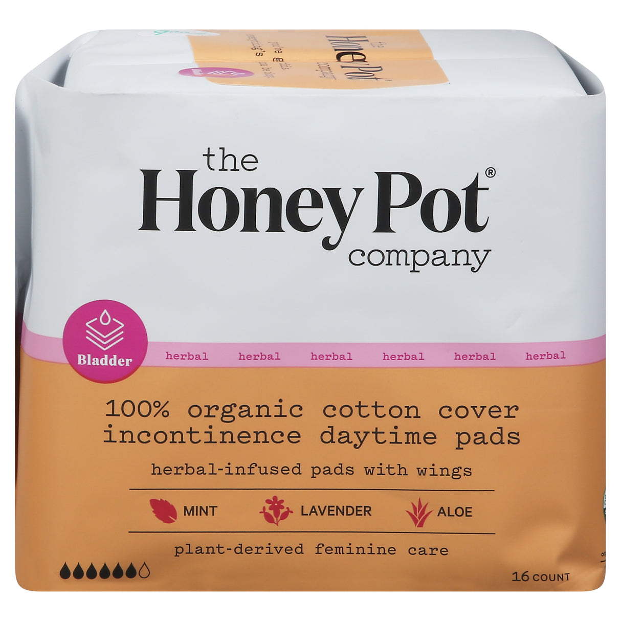 The Honey Pot Herbal Incontinence Pads for Women, Daytime, 16 Count