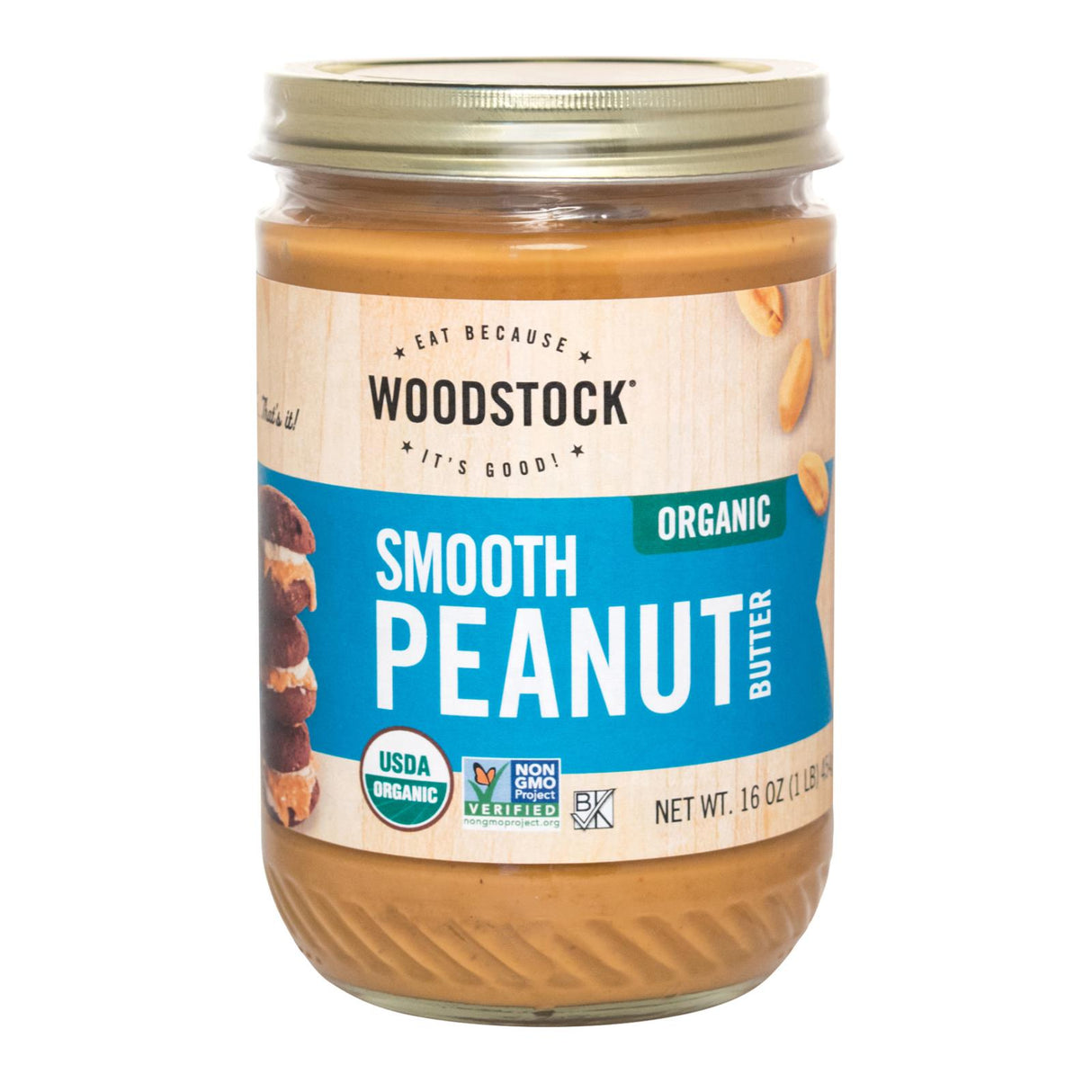 Woodstock Organic Smooth Peanut Butter, 16 Oz , Pack of 12 - Natural & Creamy