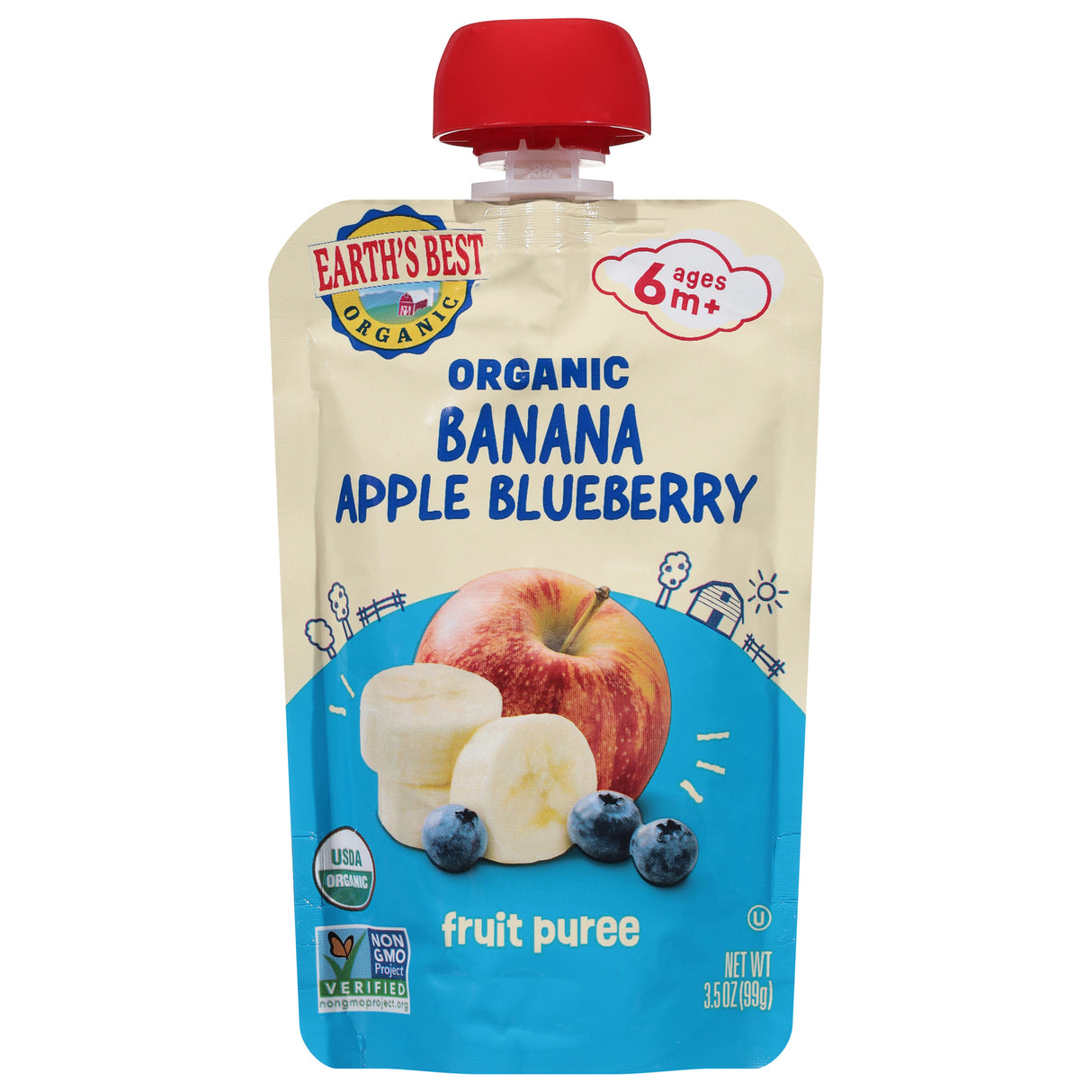 Earth's Best Organic Stage 2 Baby Food Pouch, Apple Blueberry Banana, 3.5 oz, Pack of 12