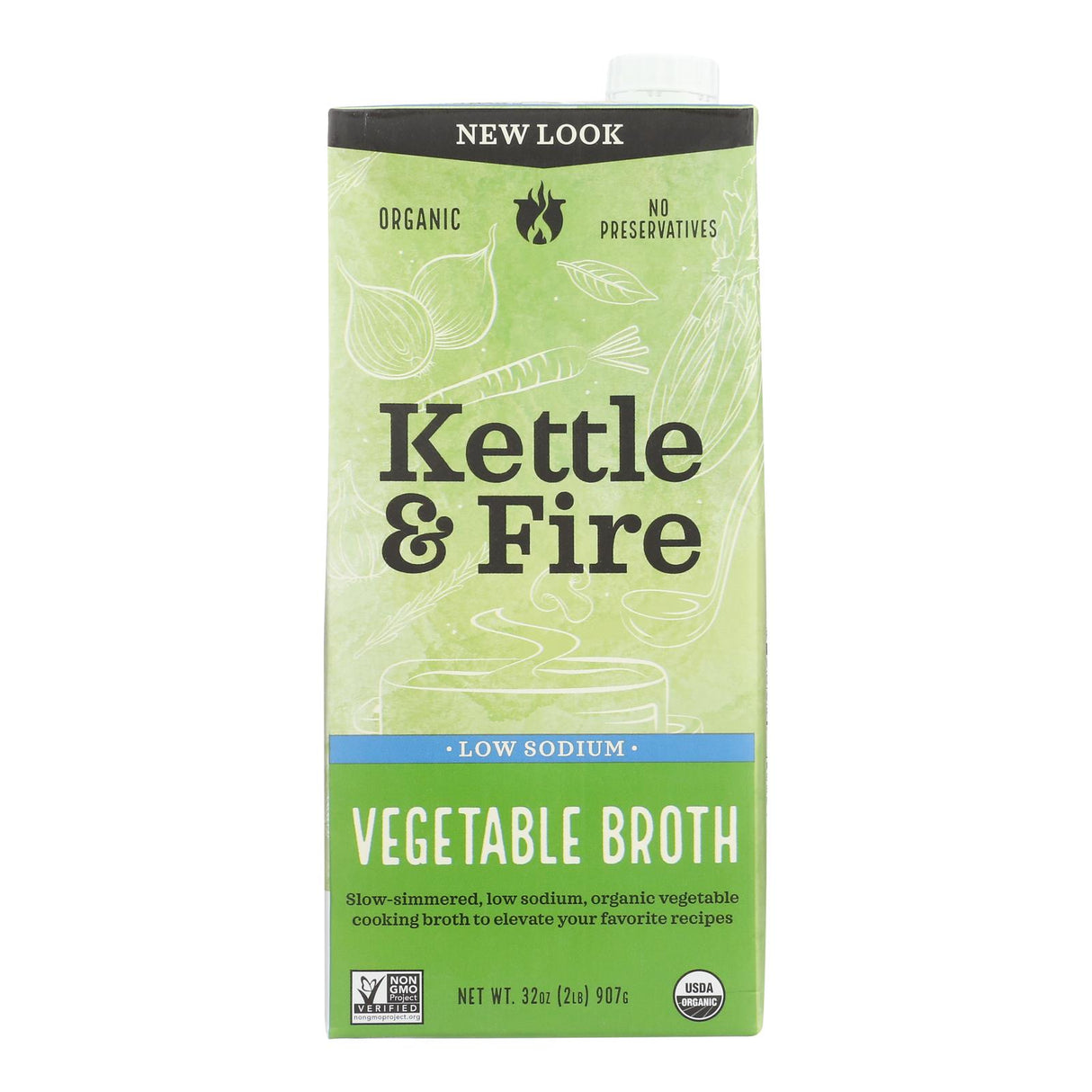 Kettle & Fire Low Sodium Vegetable Broth - 8 x 32 oz Cartons