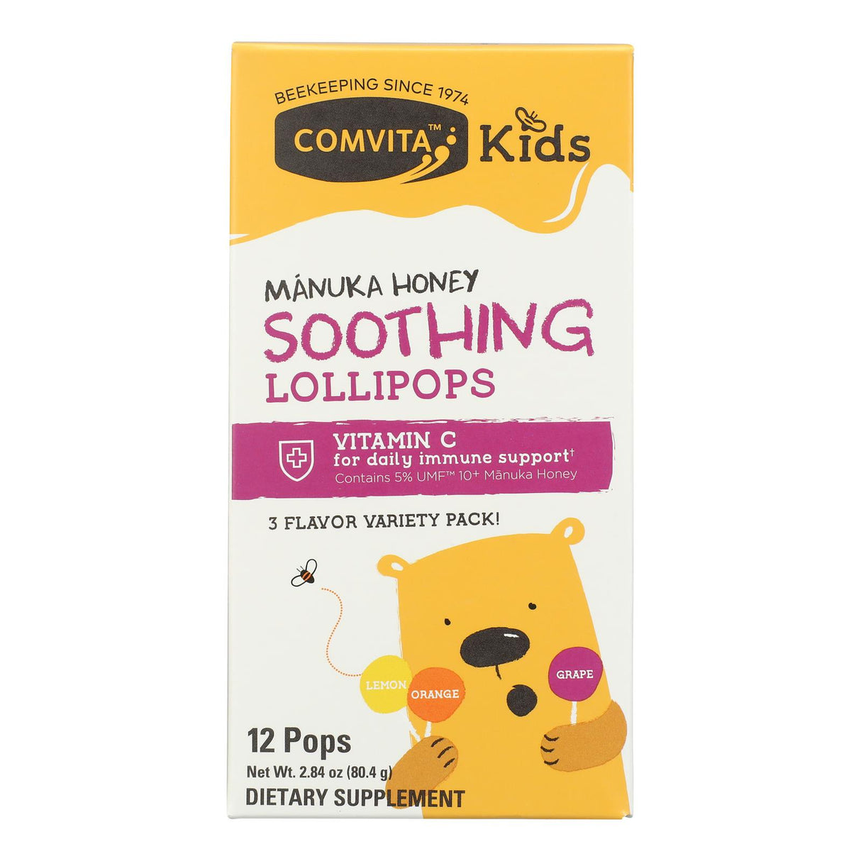 Comvita Manuka Honey Soothing Pops, 12 Count, Natural Cough Drops