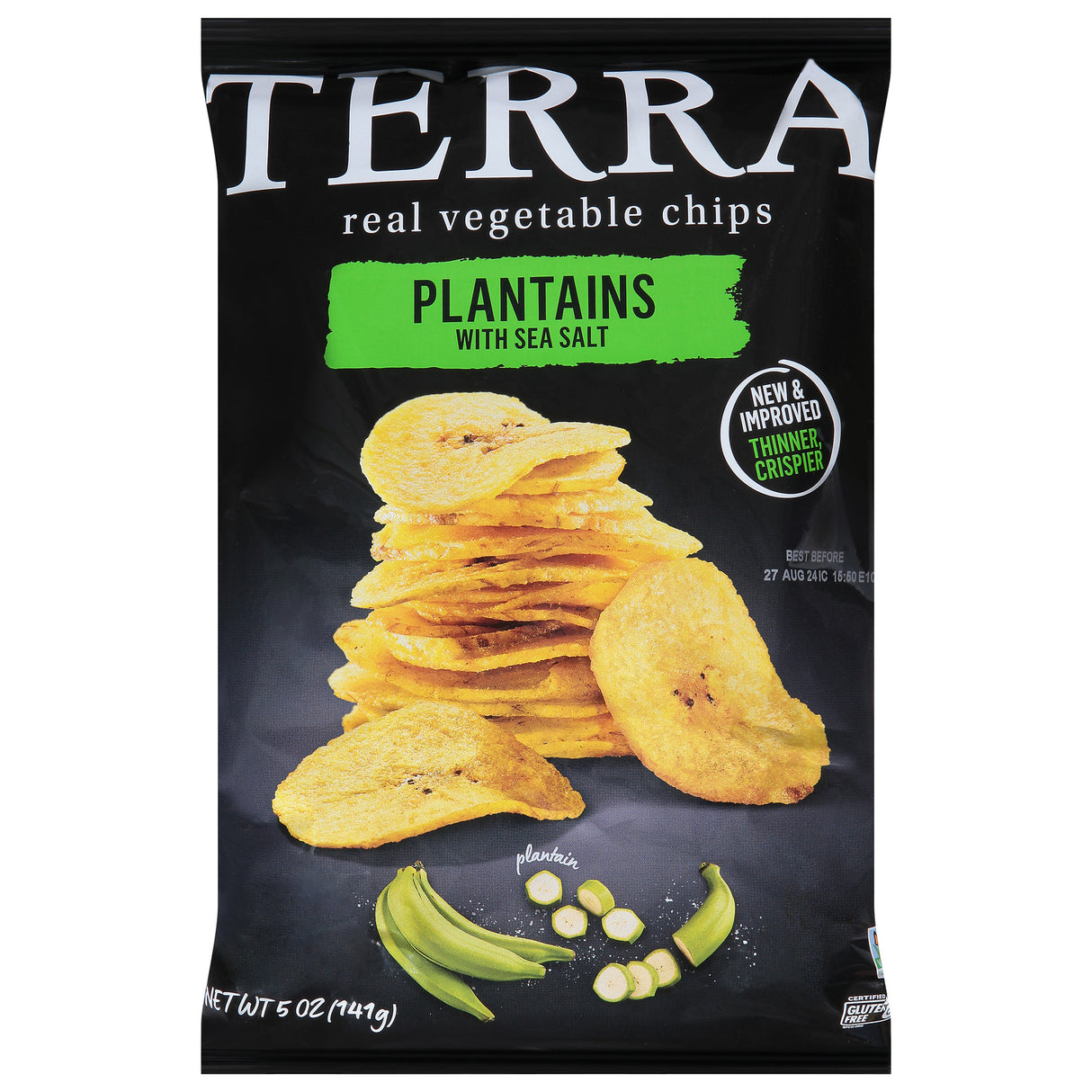 Terra Plantain Chips Sea Salt 12x5oz | Salty Plantain Chip Snacks & Crisps