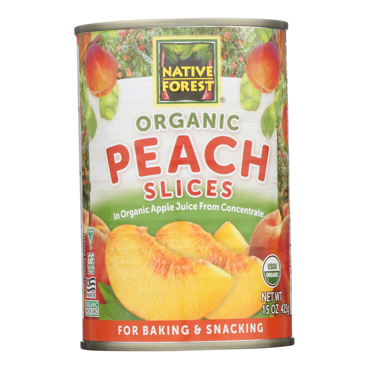 Native Forest Organic Sliced Peaches, Unsweetened, 15 oz Can, Pack of 12