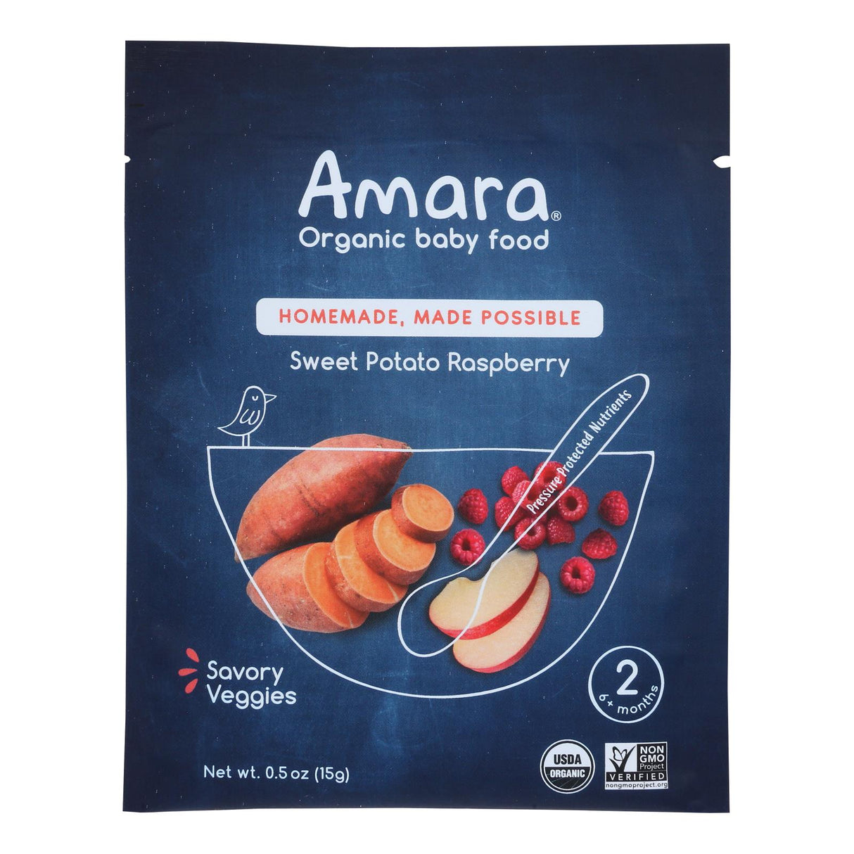 Amara Baby Food Sweet Potato Raspberry, Pack of 5 - 0.5 oz Pouches