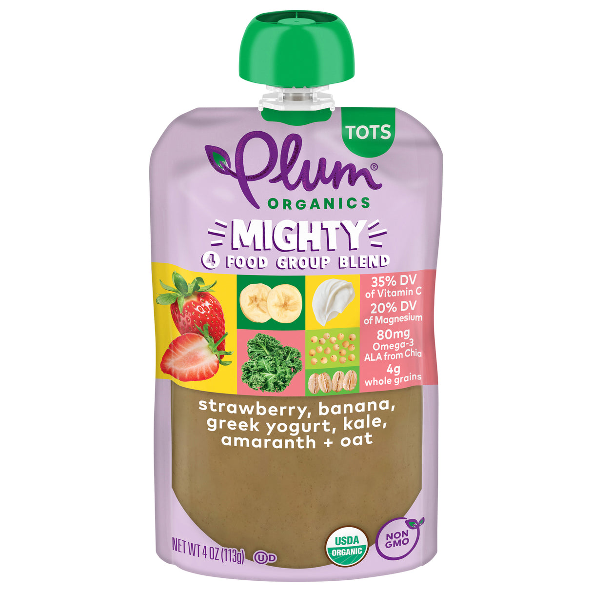 Plum Organics Greek Yogurt Smoothie, Kale & Strawberry, 4 oz Pouches, 12 Count