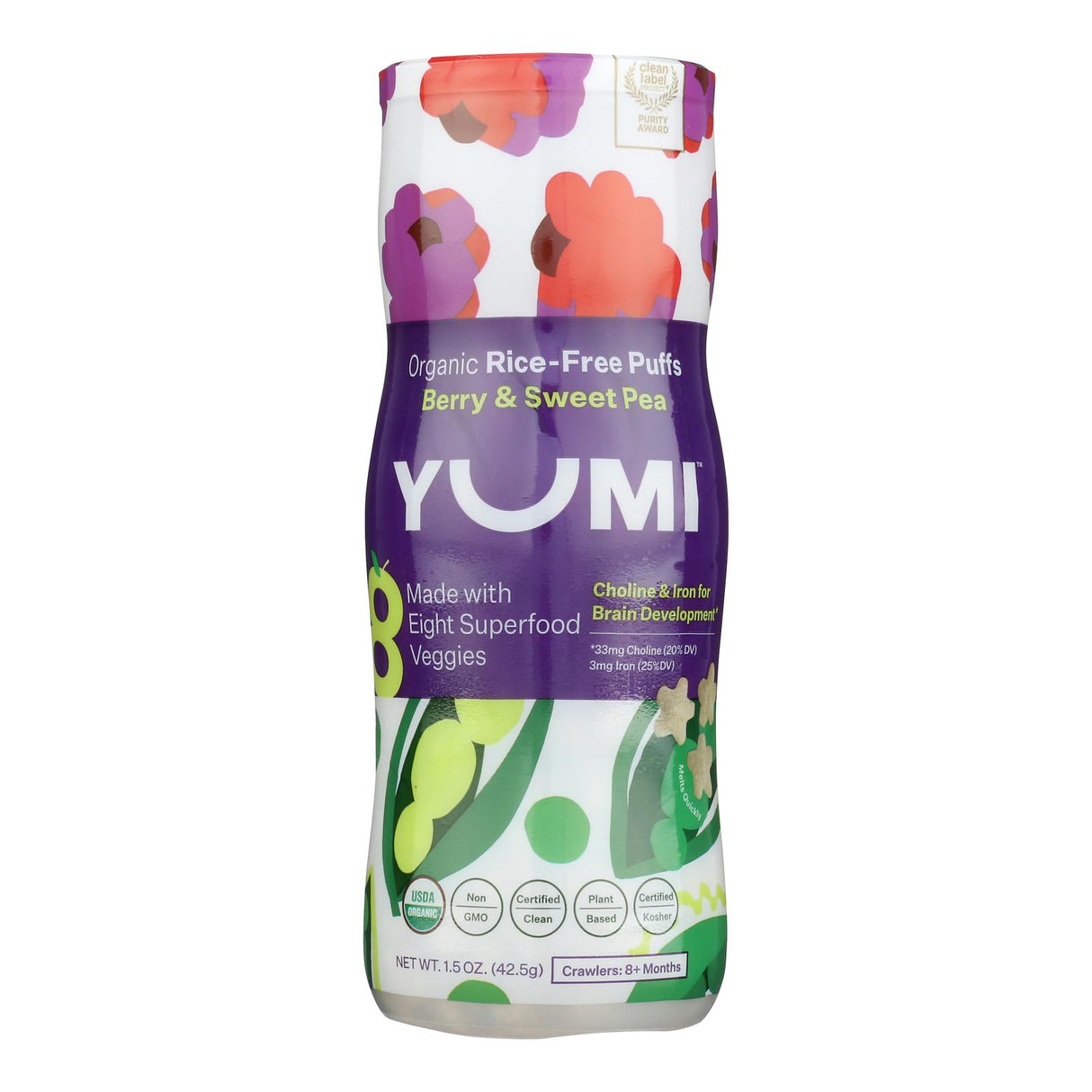 Yumi Puffs Organic Berry Sweet Pea - Organic Baby Snacks - 1.5 oz Ea