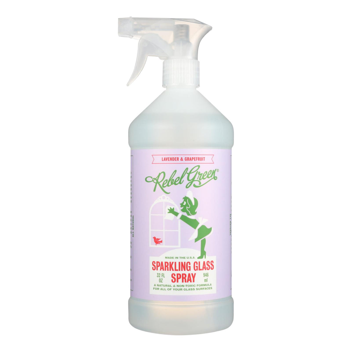 Rebel Green Glass Cleaner Spray Lavender Grapefruit 4x32oz - Best Natural Cleaning