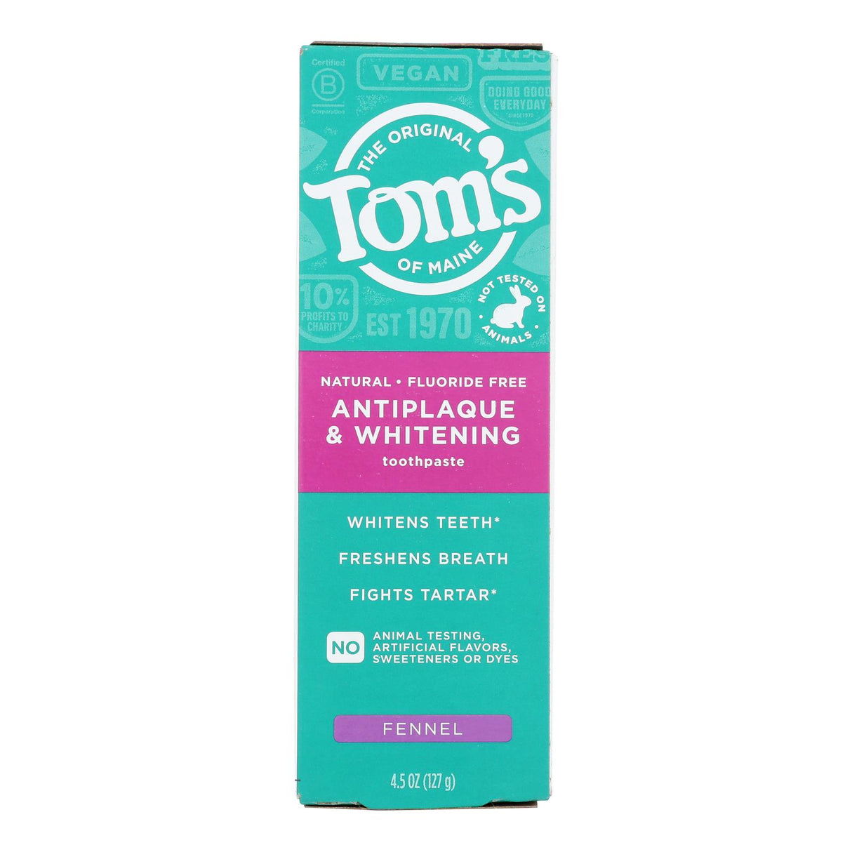 Tom's of Maine Whitening Fluoride Toothpaste, Fennel - 4.5 oz, 6 Pack