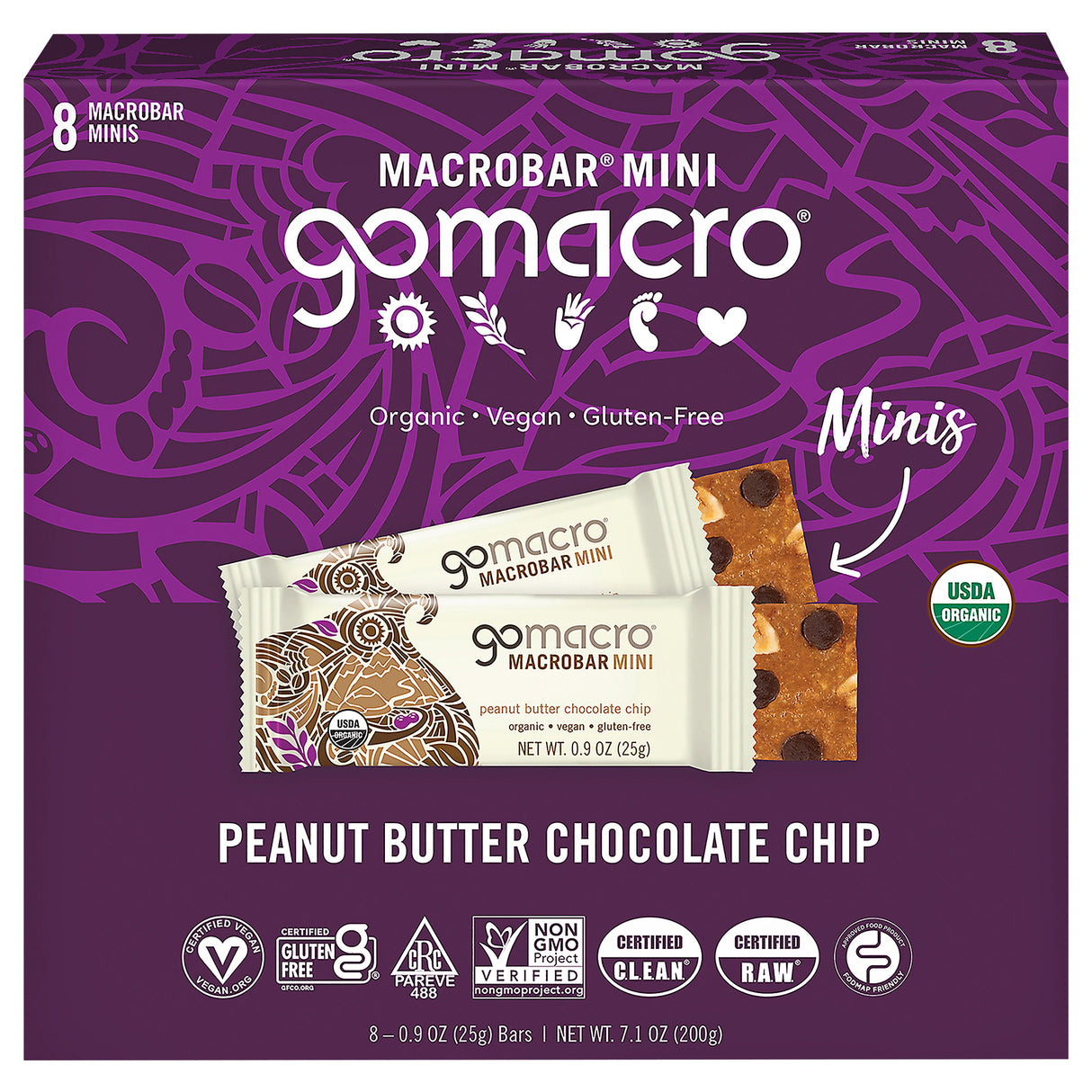 GoMacro Mini Peanut Butter Chocolate Chip Bars 8ct - Healthy Snack