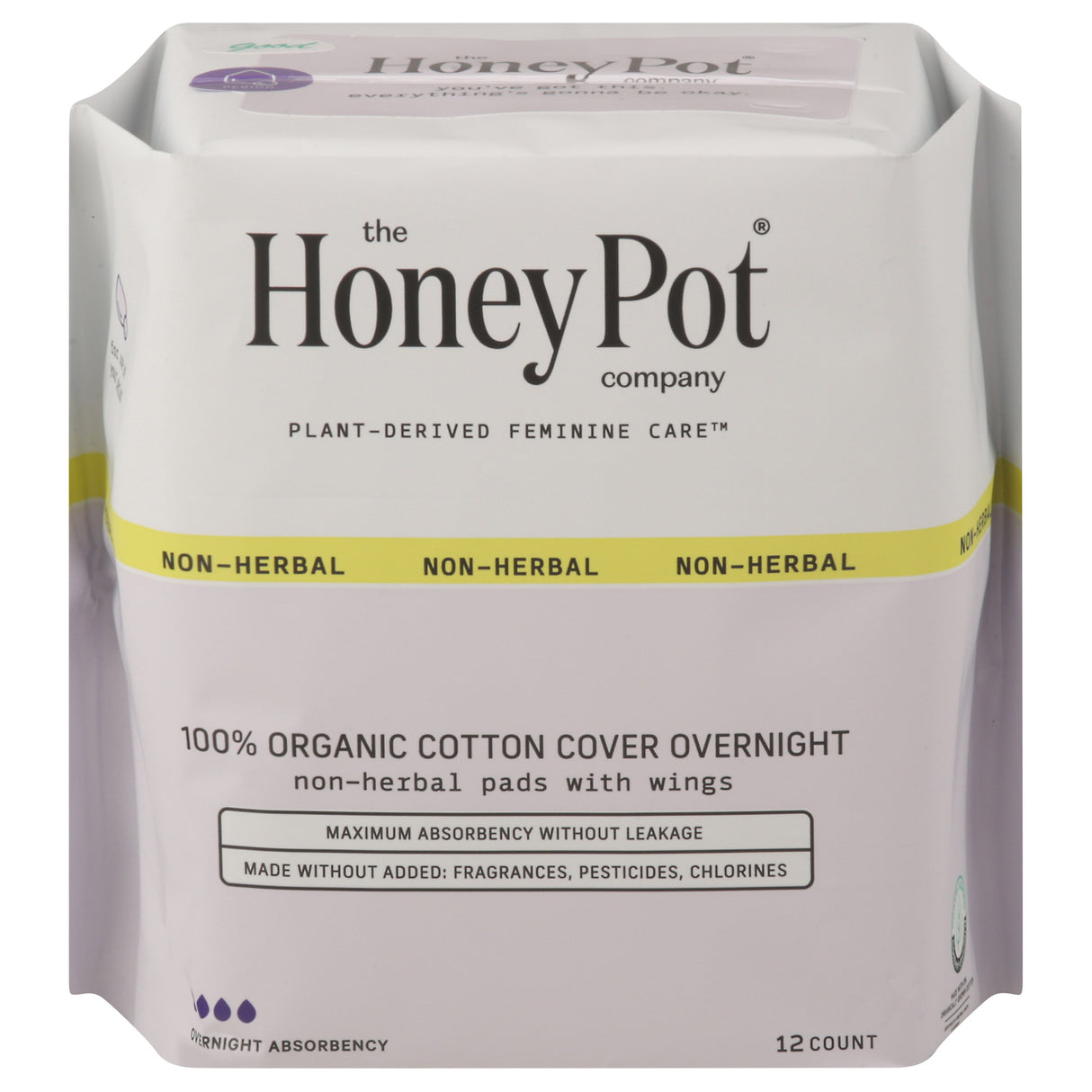 The Honey Pot Overnight Herbal Menstrual Pads - 12 Count, Non-Herbal