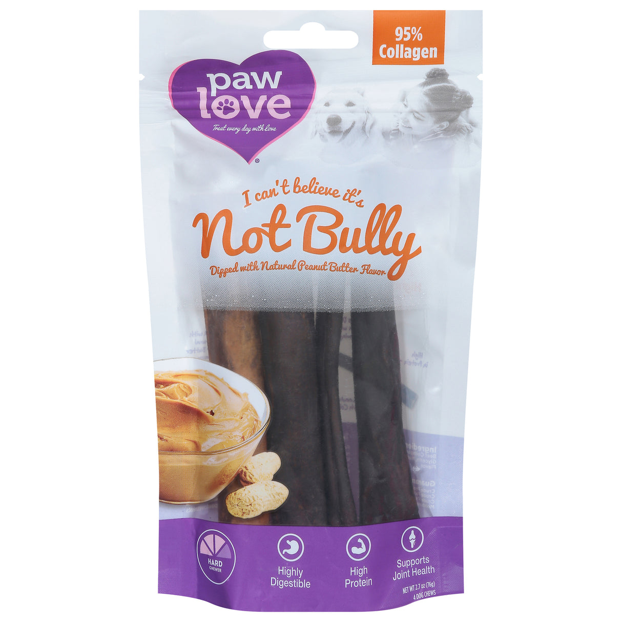 Paw Love Bully Sticks for Dogs Peanut Butter Flavor - 6-Count (4 oz Sticks)