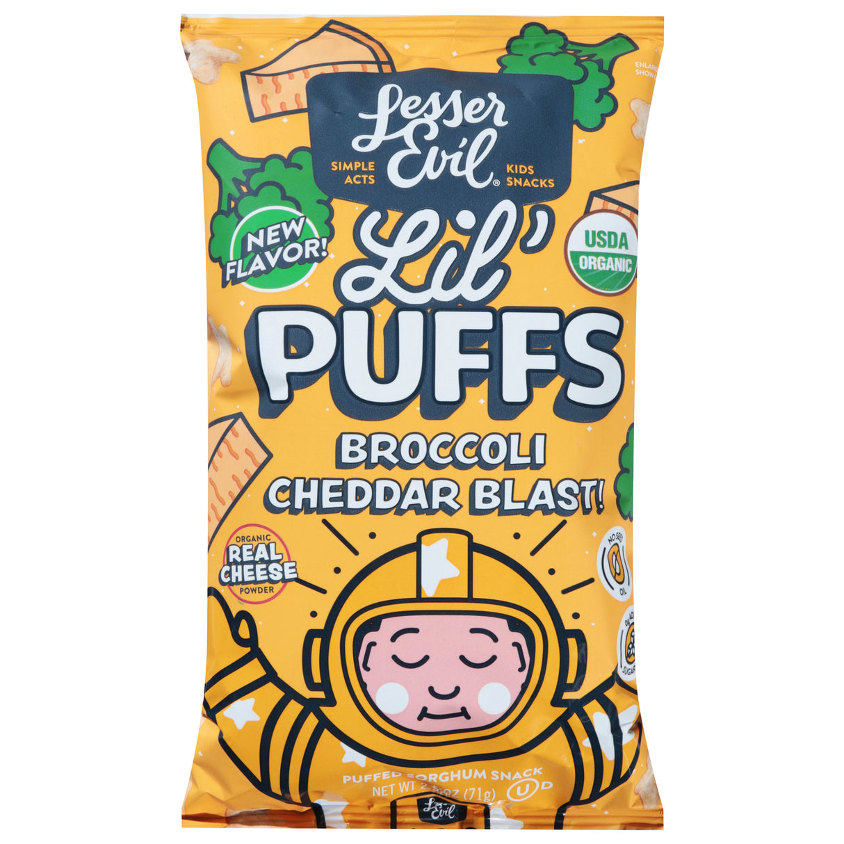 Lesser Evil Lil Puffs Broccoli Cheddar Snacks 5-Pack | Organic Kids Puffs
