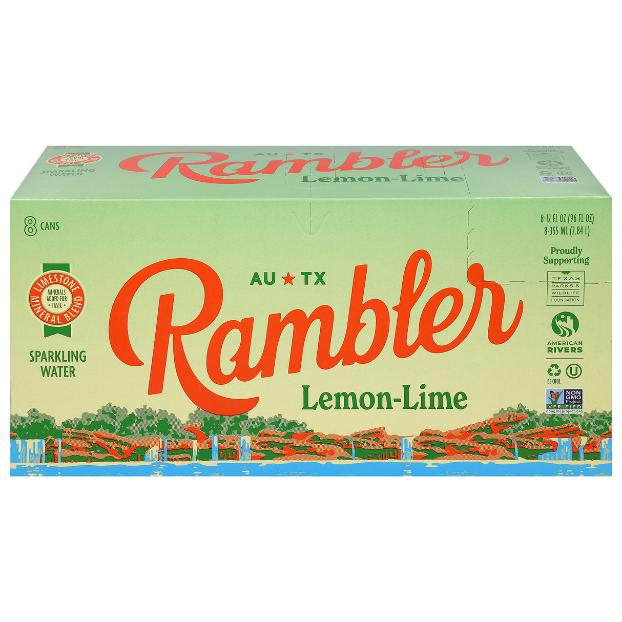Rambler - Sparkling Lemon Lime Water, 8/12 fl oz (Case of 3) - Texas Limestone Filtered