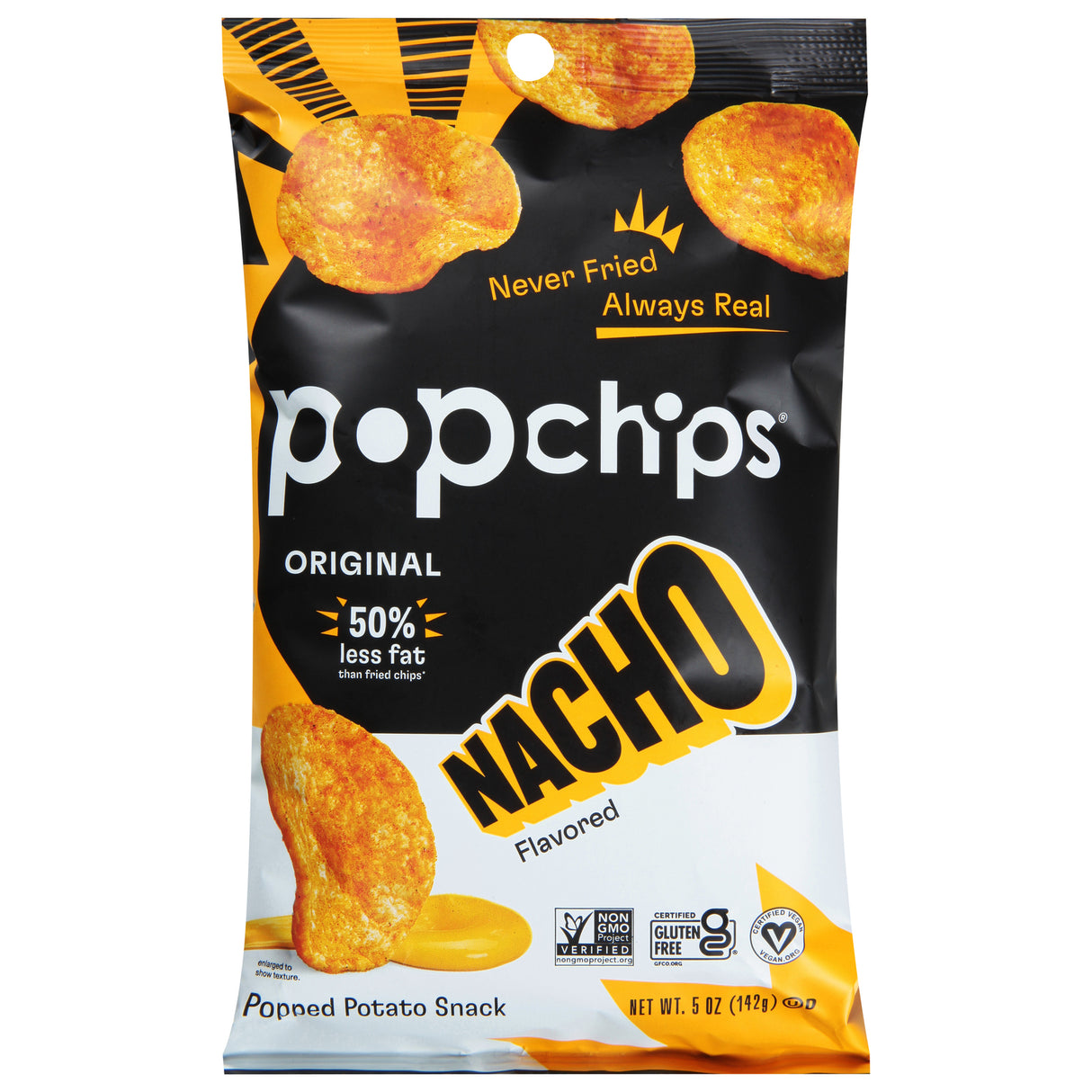 Popchips Potato Chips, Nacho Flavor, 12 Pack of 5 oz Bags