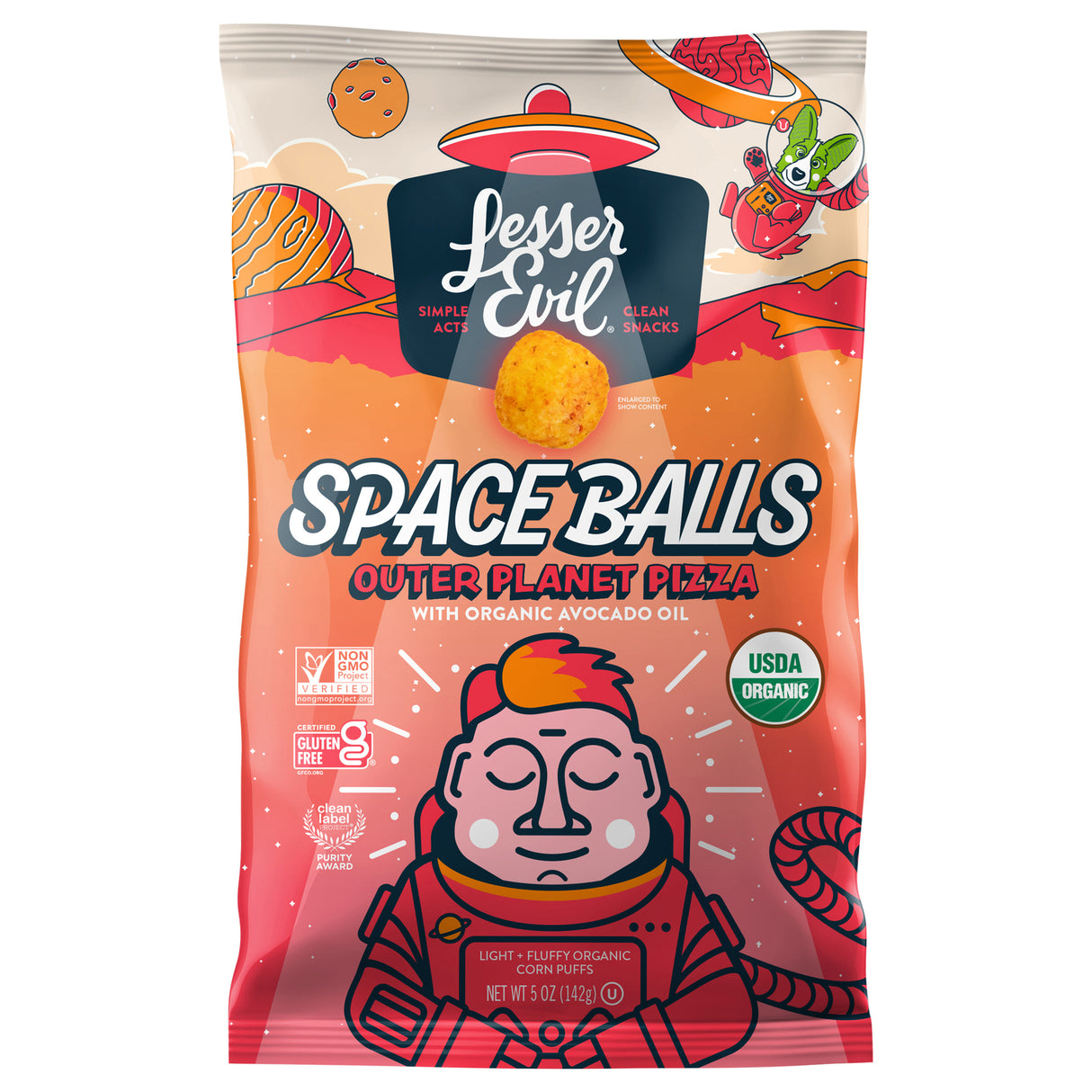 Lesser Evil Space Balls Organic Pizza Puffs - 5 oz (6 Pack)