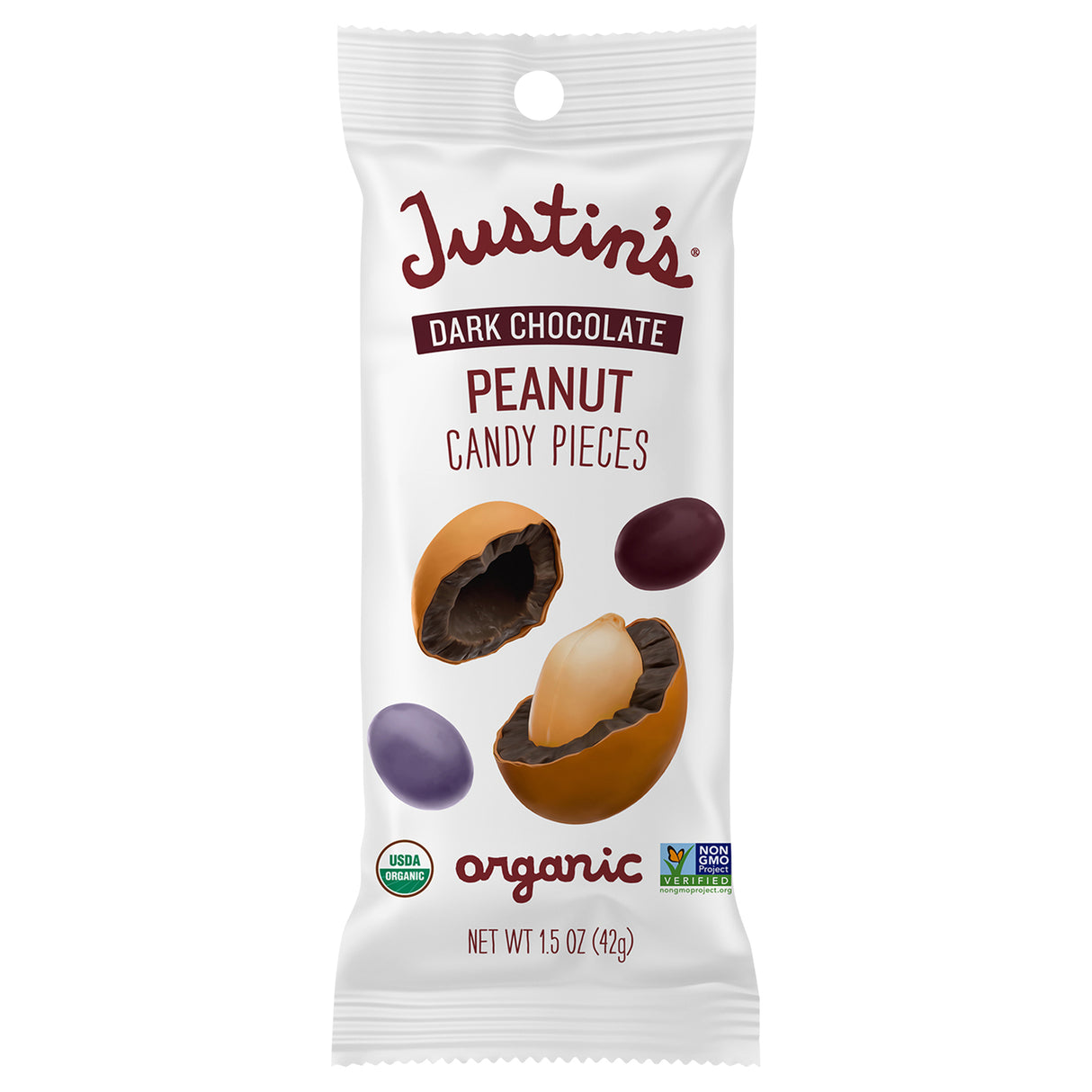 Justin's Dark Chocolate Peanut Butter Cups Pieces, Organic, 1.5 oz, Pack of 12