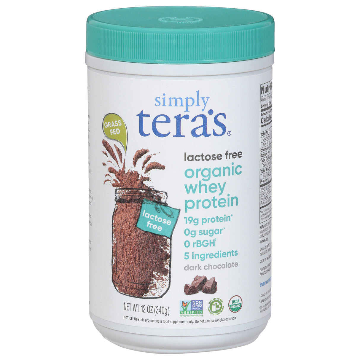Simply Tera's Dark Chocolate Whey Protein Powder - Low Lactose, Easy to Digest - 12 oz Each