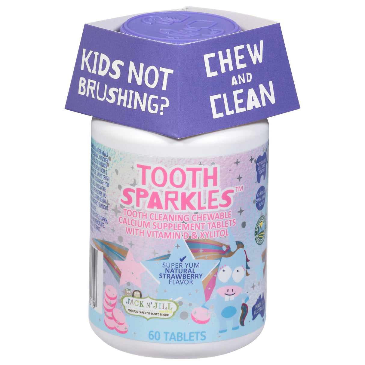 Jack N Jill Kids Tooth Sparkles - Natural Tooth Cleaning Powder - 60 Ct