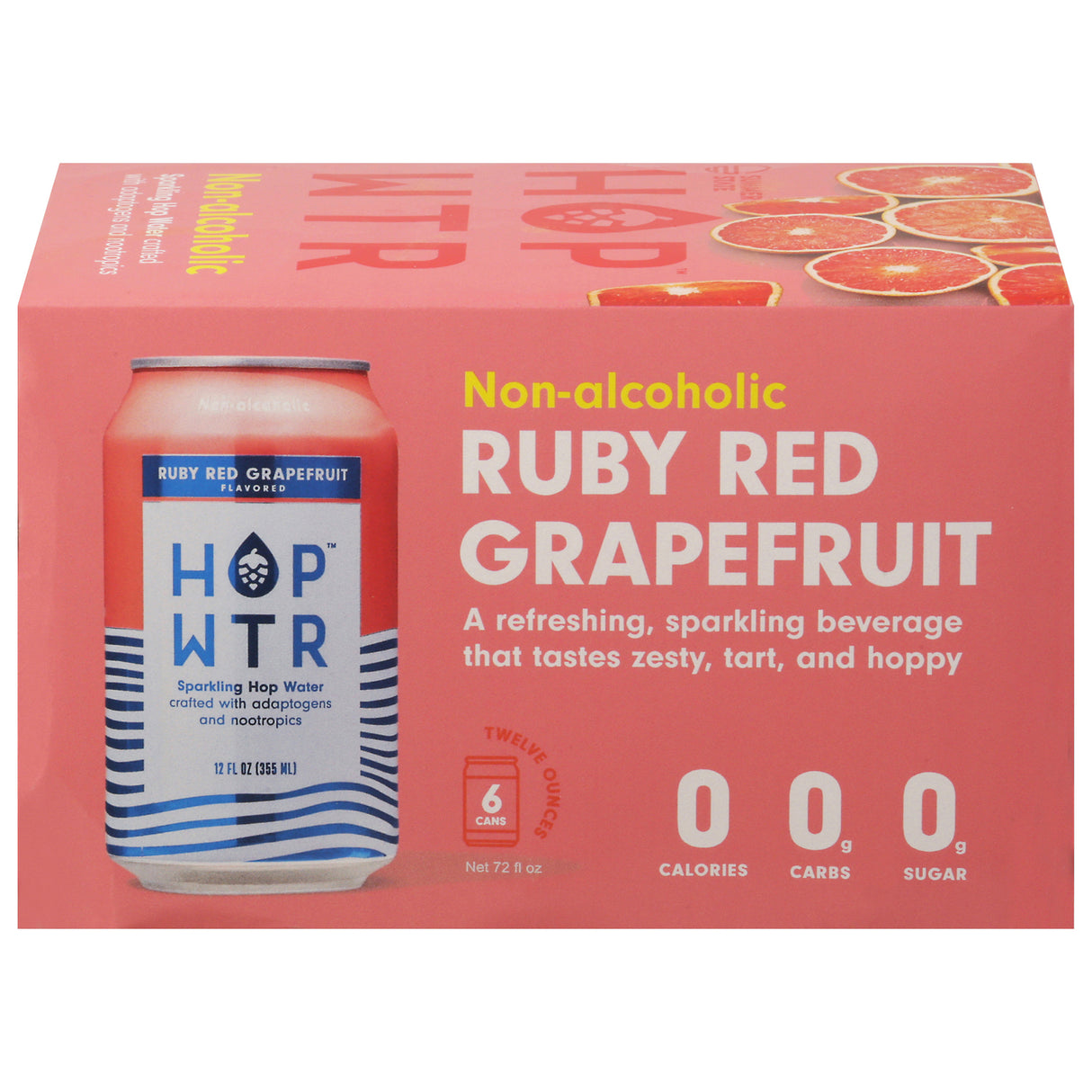 Hop Wtr - Sparkling Grapefruit Hop Water, 6/12 fl oz (Pack of 4) - Healthy Refreshing Drink