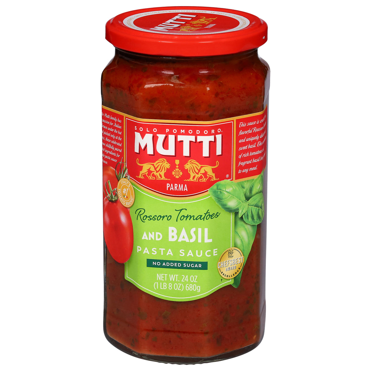 Mutti Tomato Basil Pasta Sauce, 6x24oz - Authentic Italian Tomato Sauce