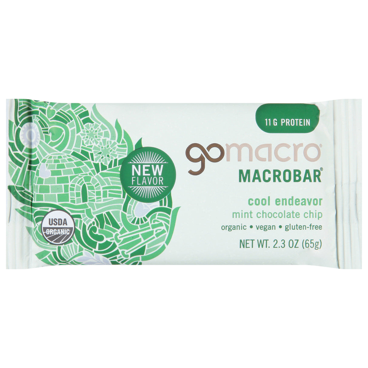 GoMacro MacroBar: Mint Chocolate Chip Vegan Protein Bars, 12 Count, 2.3oz Bars