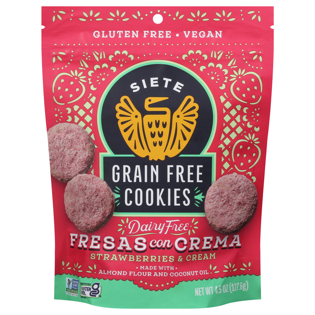 Siete Fresas Con Crema Cookies, 10-Count Box, 4.5 oz - Mexican-Inspired Strawberry Cream Flavor