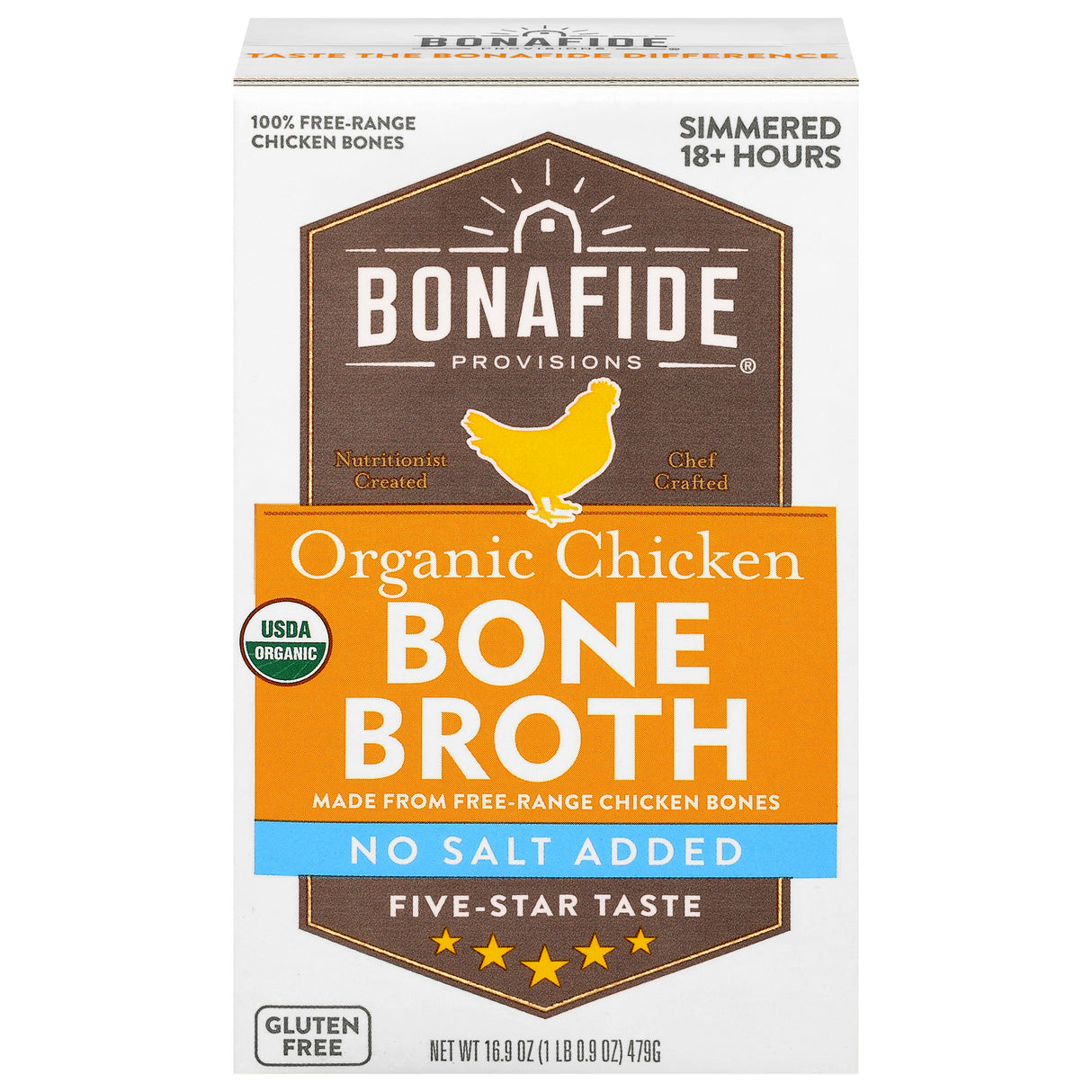 Bonafide Provisions Organic Chicken Bone Broth No Salt Added (Pack of 6 - 16.9 fl oz)