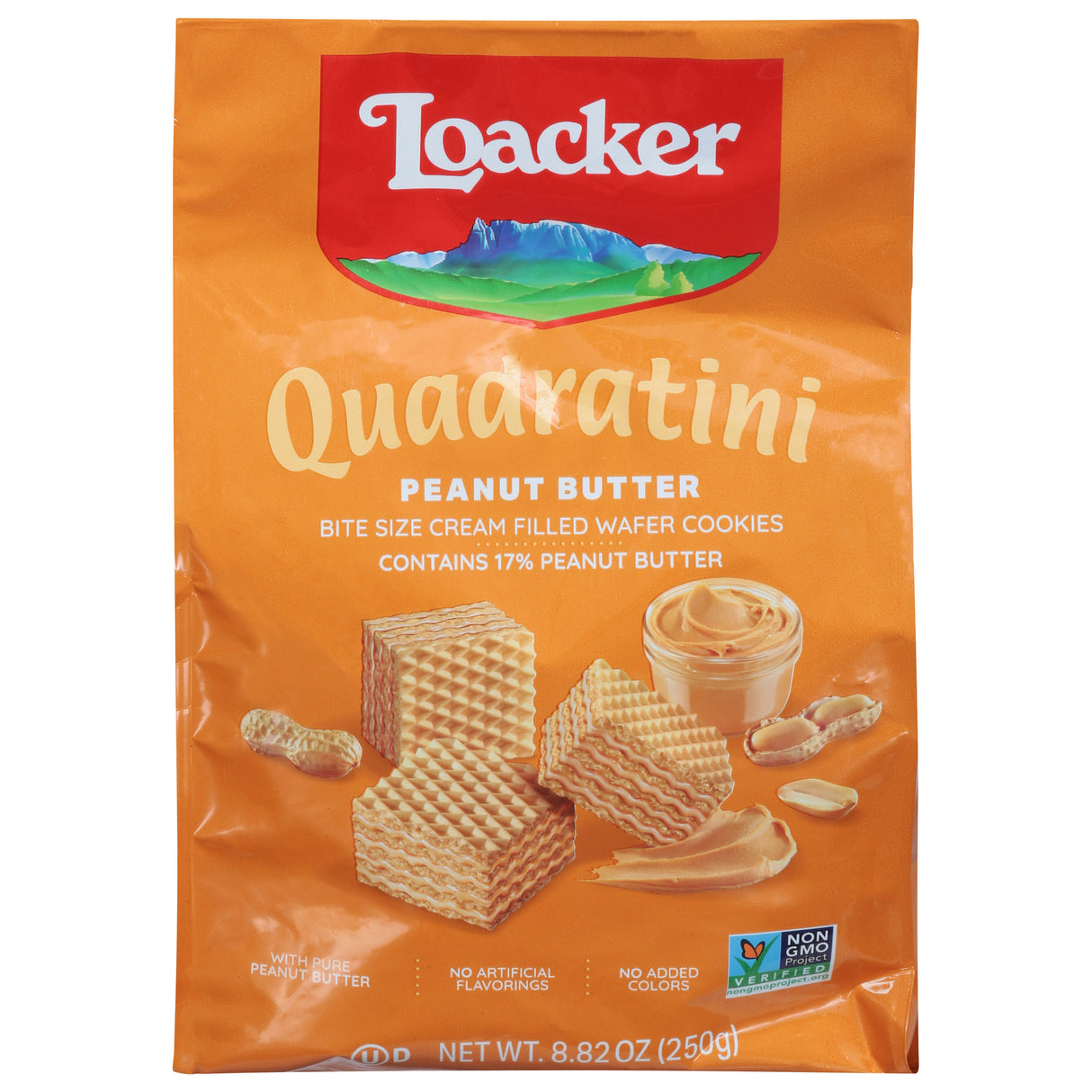 Loacker Quadratini Wafer Cookies, Peanut Butter, 6 x 8.82 Oz Cubes