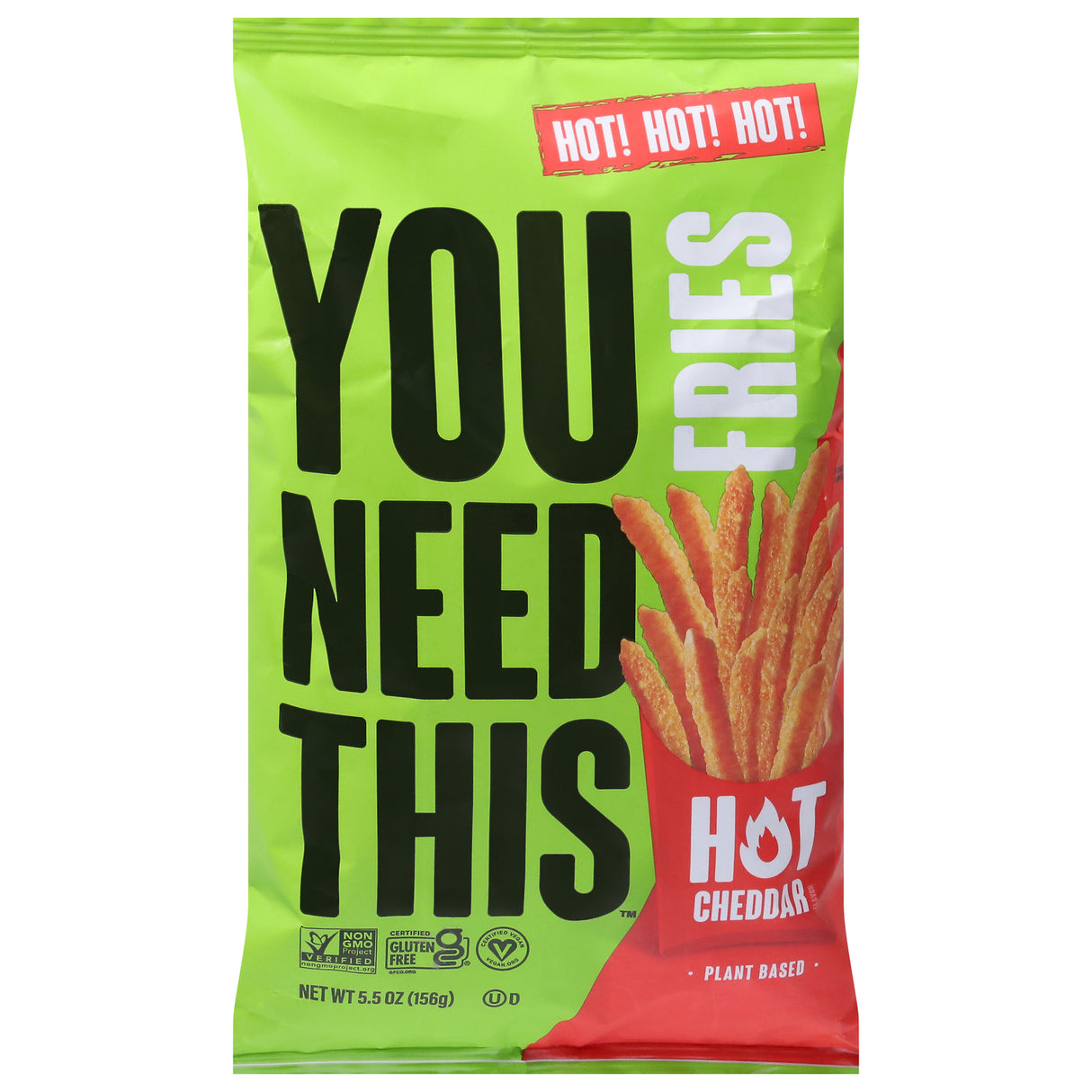 You Need This - Hot Fries Cheddar, 6 x 5.5 oz - Spicy Crunchy Cheese Flavored Snacks