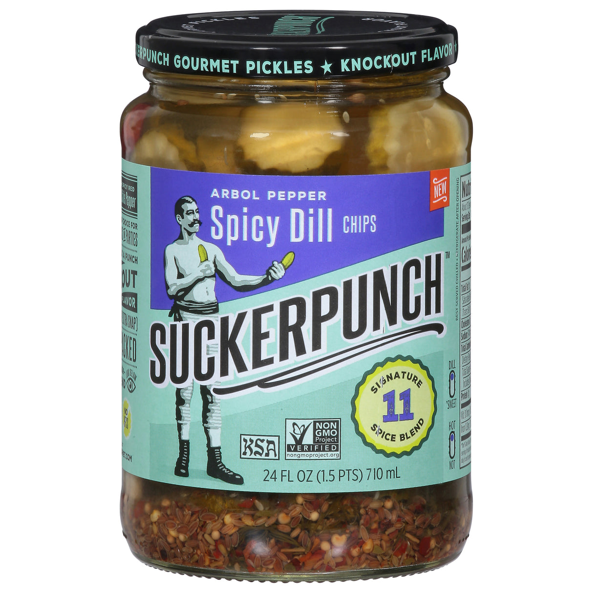 Suckerpunch Pickle Chips Arbol Pepper Spicy - Pack of 6-24 oz Pouches
