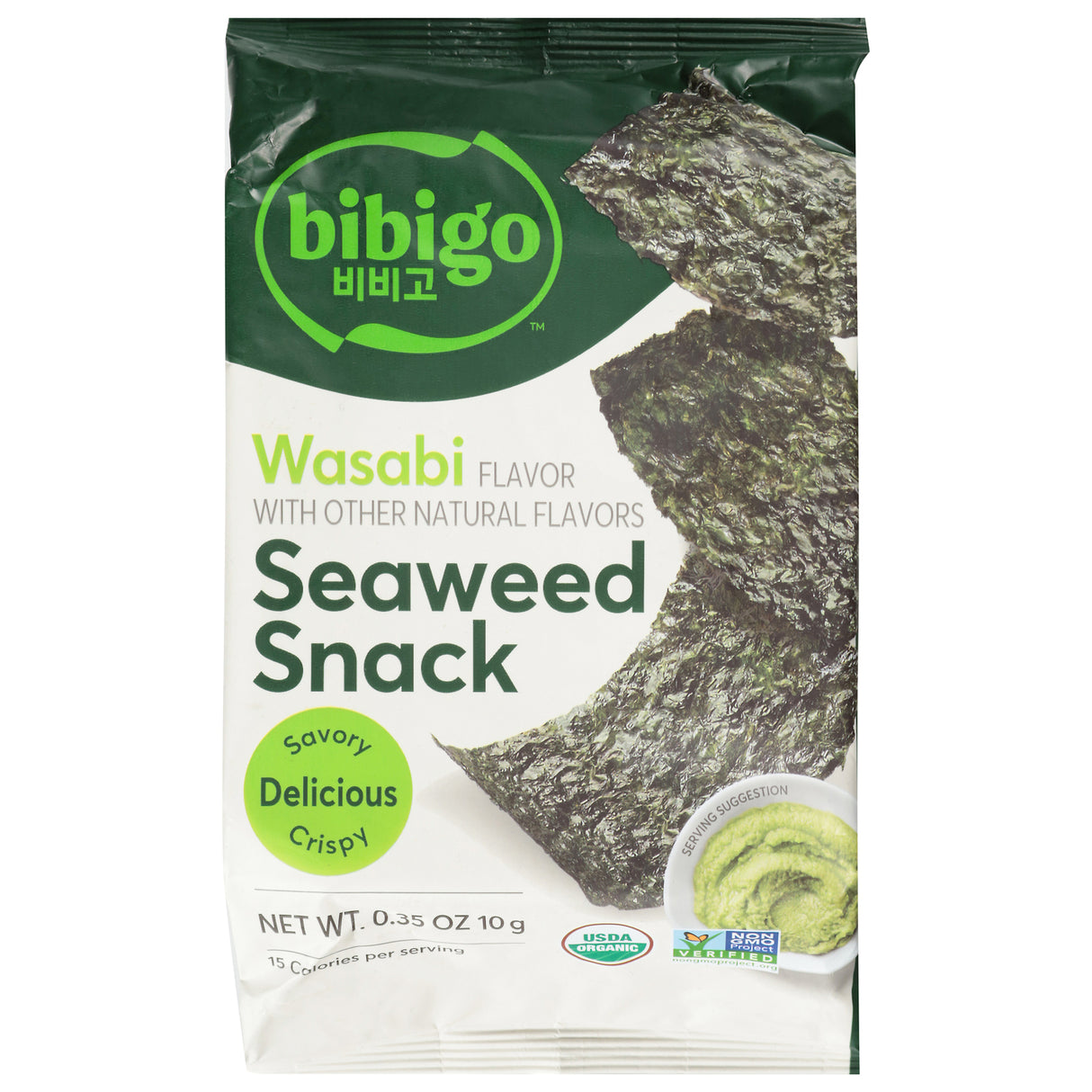 Bibigo Wasabi Seaweed Snack, 12 Pack - .35 oz Crispy Seaweed Sheets