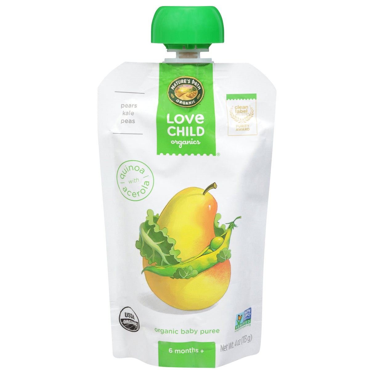 Love Child Organics Pears Kale Peas Puree: Organic Baby Food Pouches, 12-4 oz