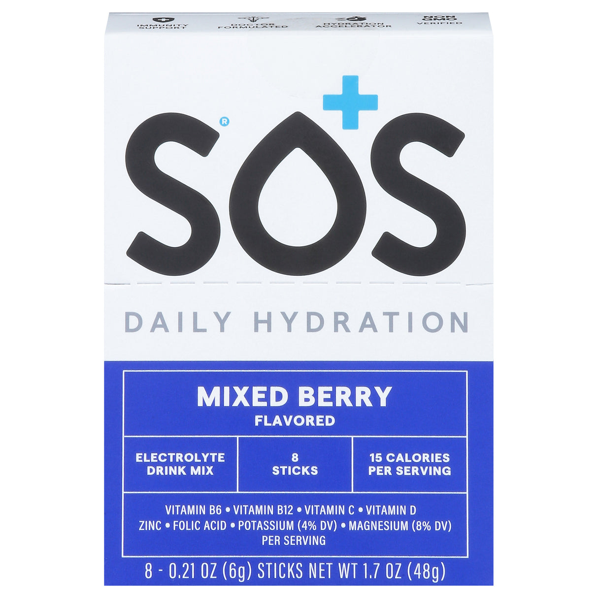 SOS Hydration Mixed Berry: Electrolyte Drink Mix - Enhanced Hydration 8 Ct