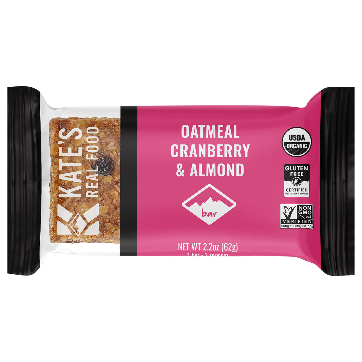 Kate's Real Food Organic Oatmeal Cranberry Almond Bar - Pack of 12 - 2.2 oz