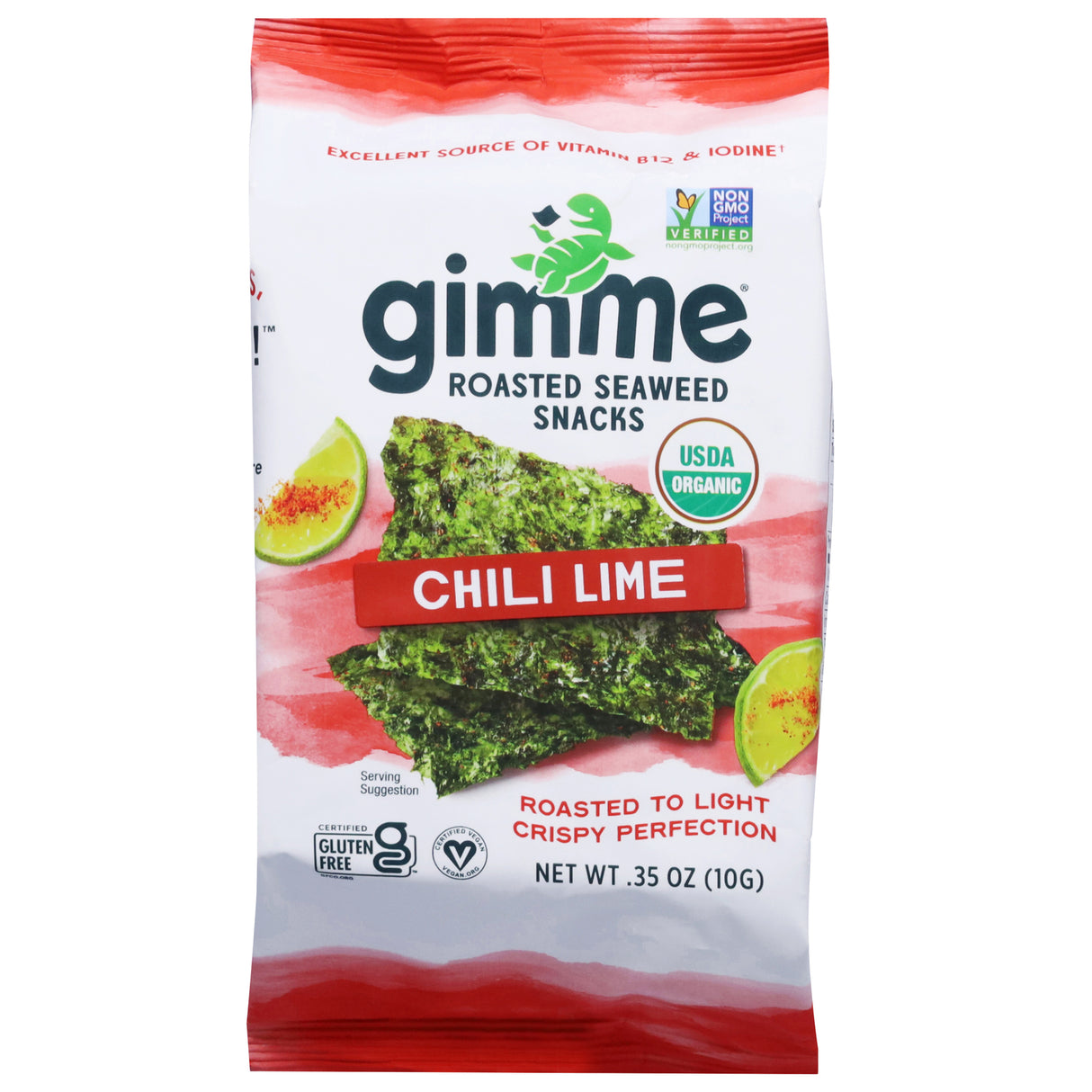 Gimme Seaweed Snacks: Chili Lime, 12 Packs - Healthy Organic Roasted Treat