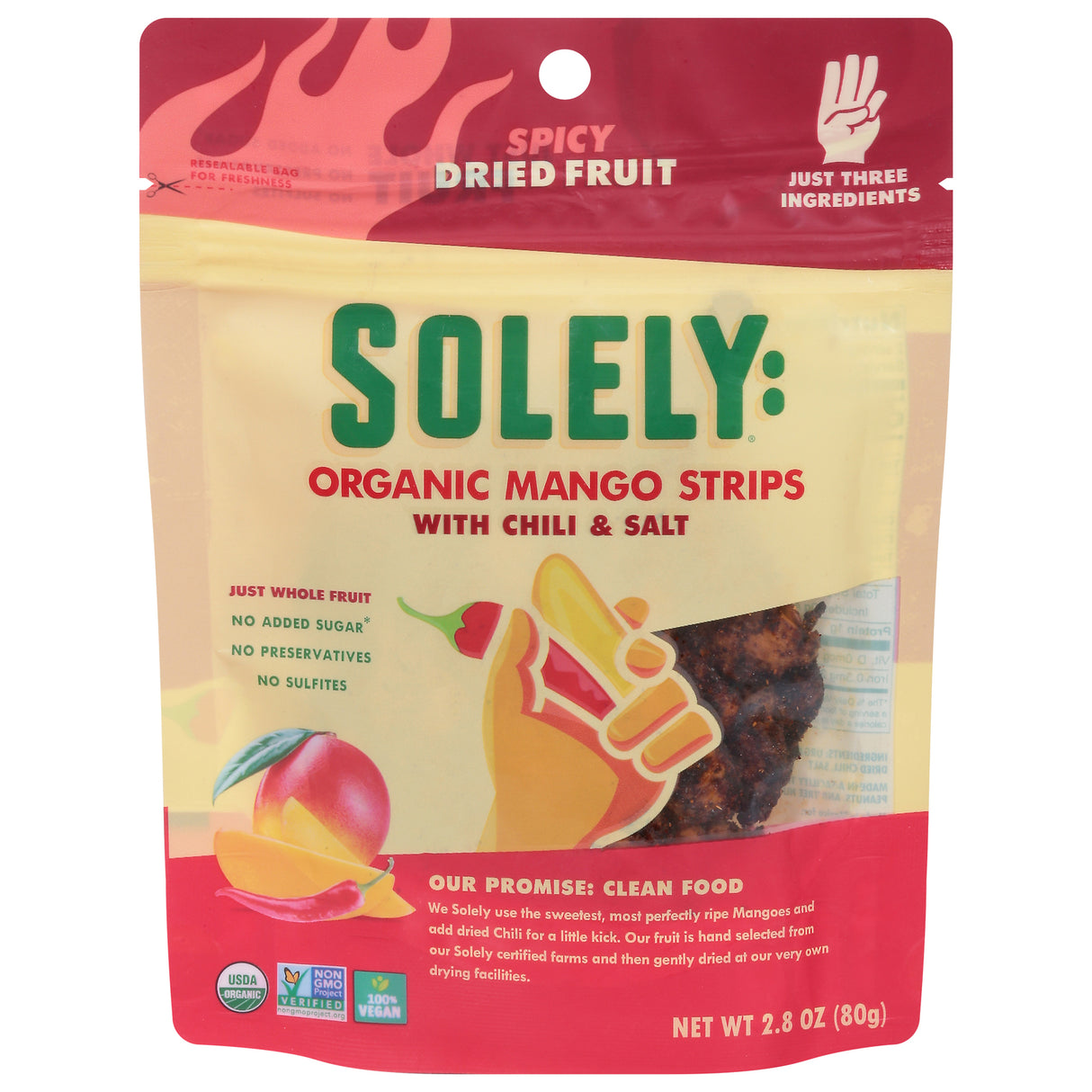 Solely Organic Mango Chili Dried Fruit Pouches - Spicy Mango Snacks - 8 Count