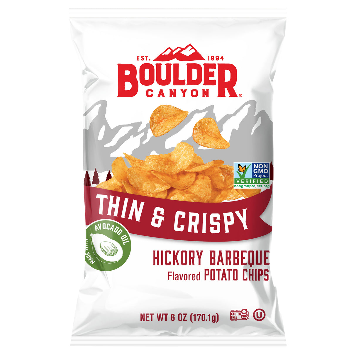 Boulder Canyon Hickory BBQ Kettle Chips, 12 Pack | BBQ Potato Chips