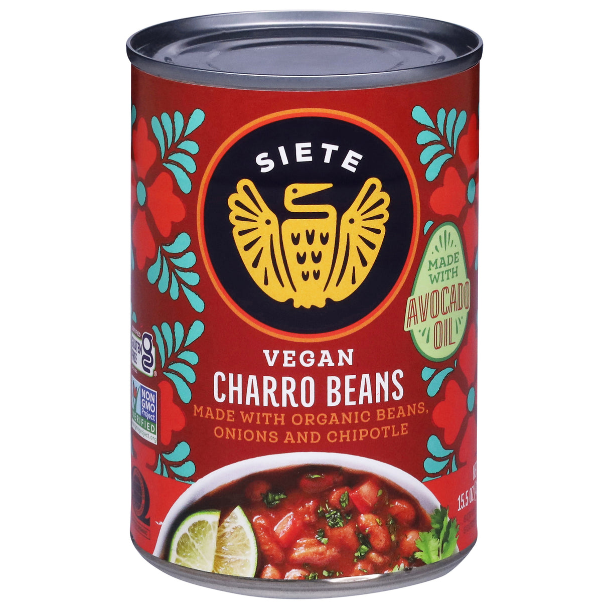 Siete Family Foods Charro Refried Beans - Organic Variety - Pack of 12 (15.5 oz )