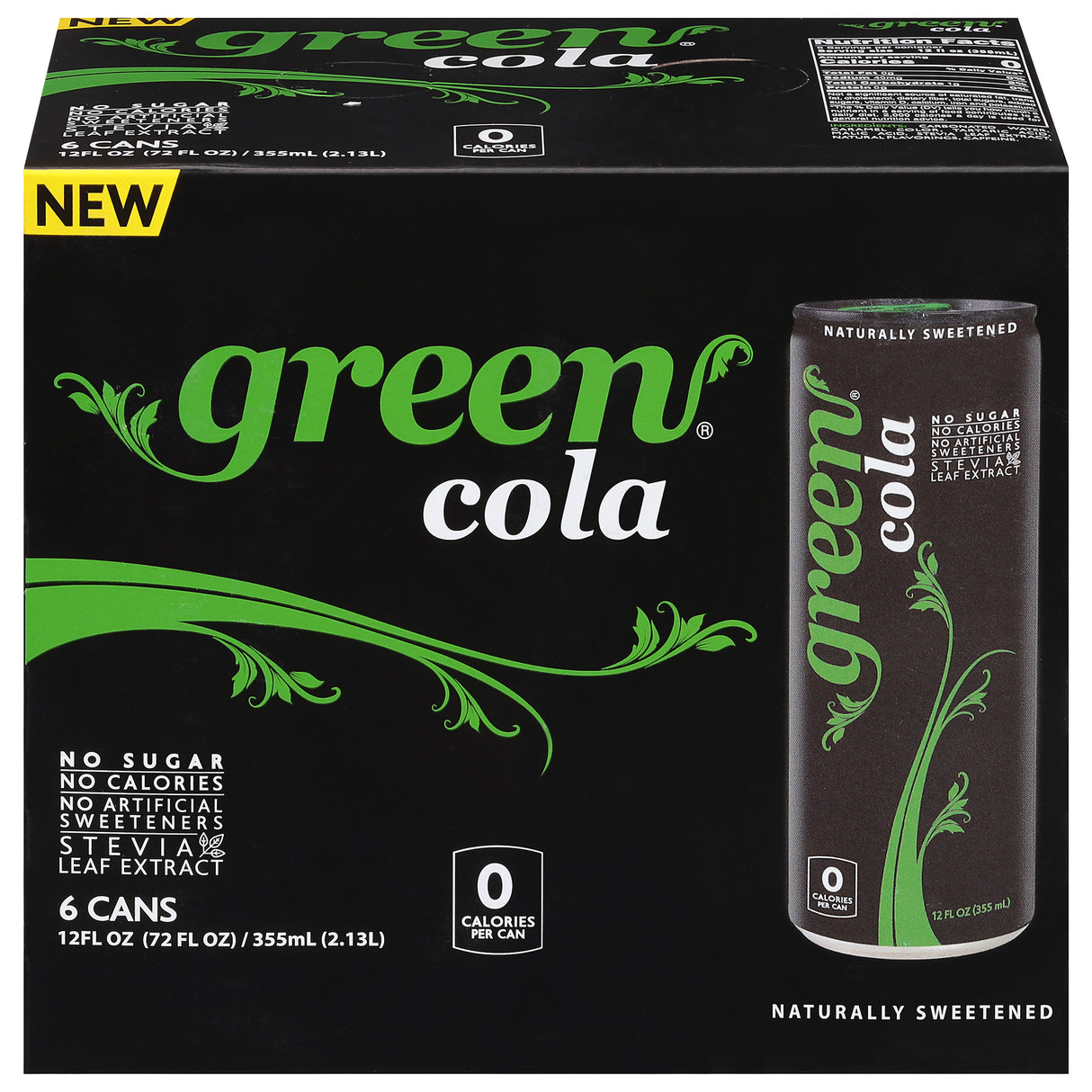 Green Cola - 6 Pack of 12 fl oz - Zero Sugar Natural Flavors