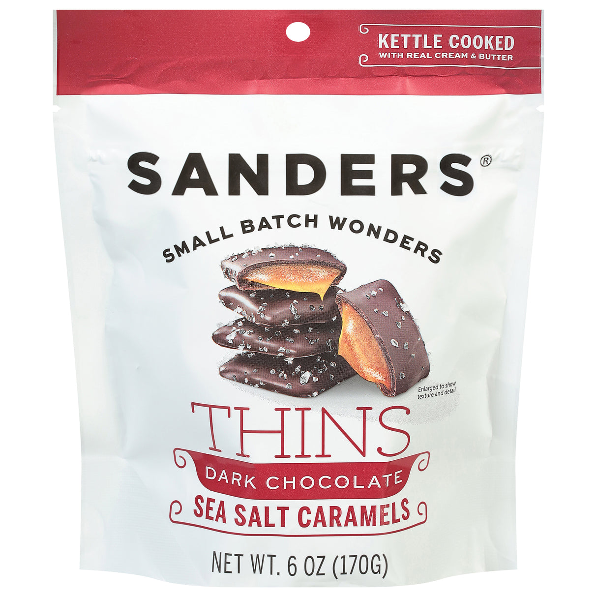 Sanders Dark Chocolate Sea Salt Caramel Thins 6-Pack | Gourmet Chocolate