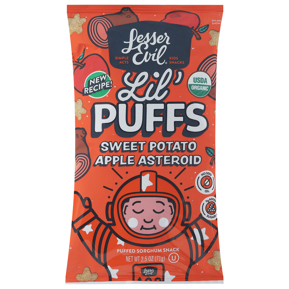 Lesser Evil Lil' Puffs Asteroid Organic - 5 Pack - 2.5 oz Each - Organic Gluten-Free Kids Snack