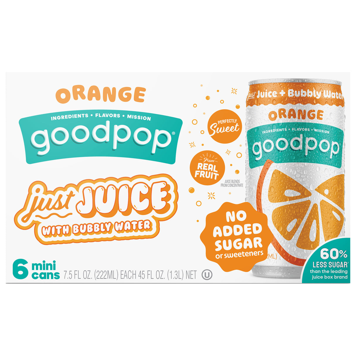 Goodpop Orange Sparkling Water: Case of 24 | Healthy & Refreshing